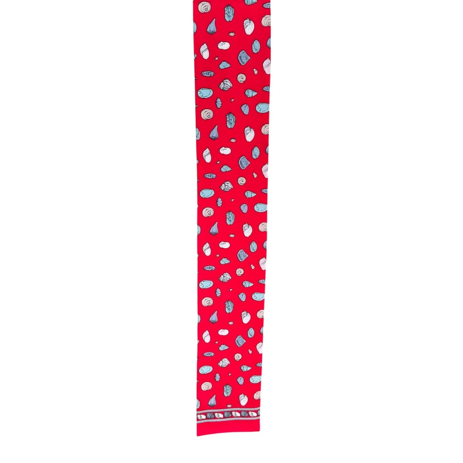 Ginnie Johansen Vintage 80s Red Silk Seashell Skinny Scarf NWT Made In Japan