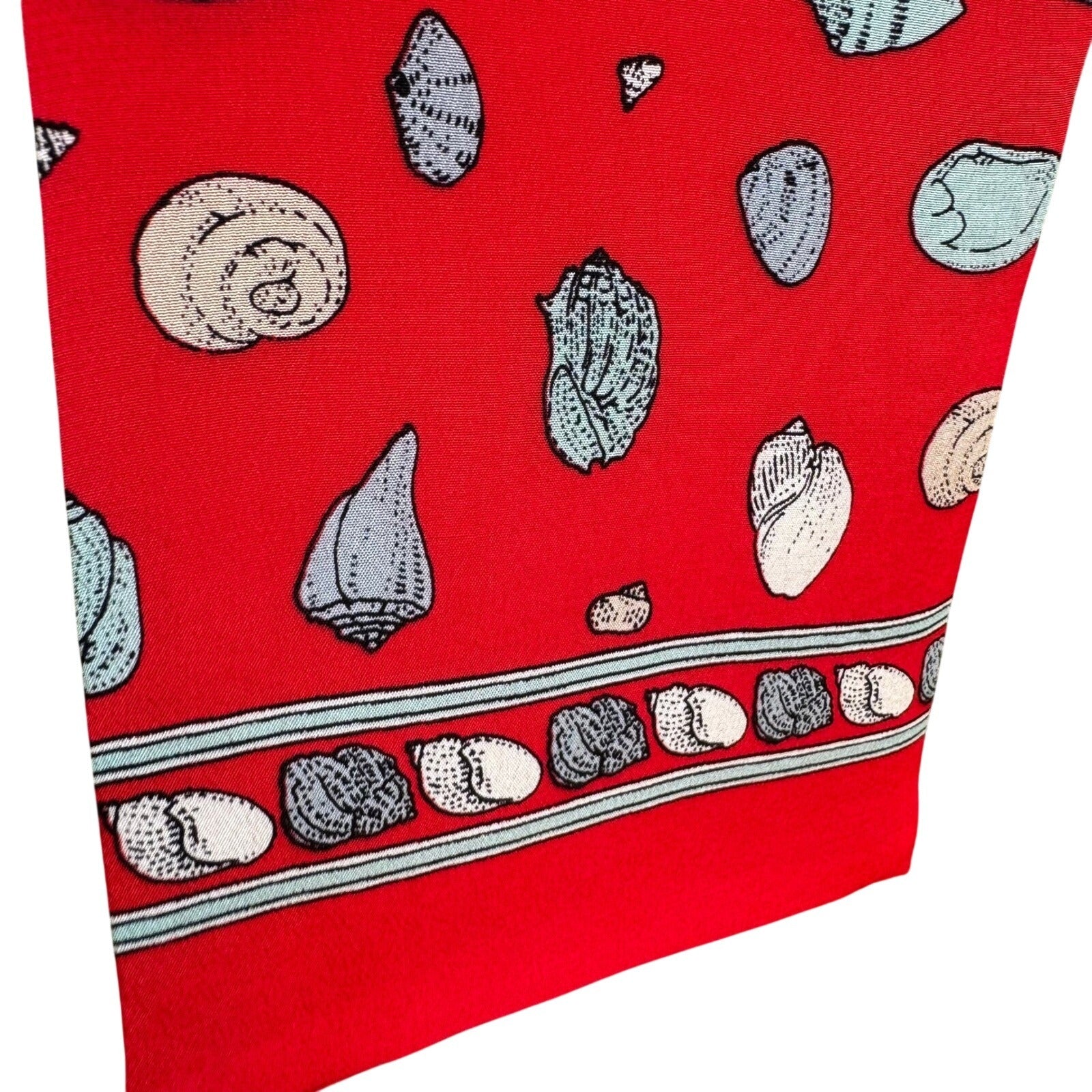 Ginnie Johansen Vintage 80s Red Silk Seashell Skinny Scarf NWT Made In Japan