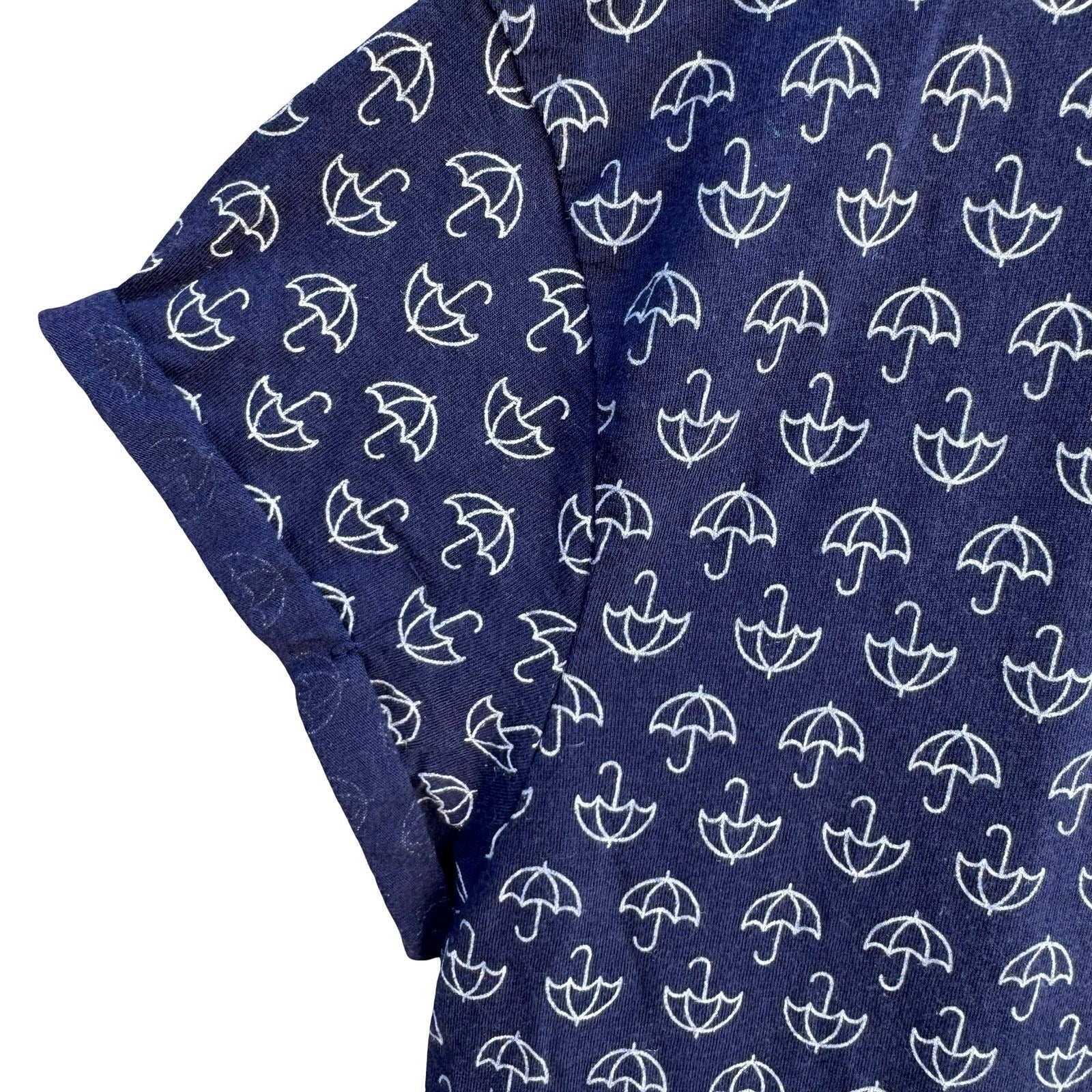 Zara Trafaluc Womens Navy White Umbrella Print Cuffed Short Sleeve T-Shirt S