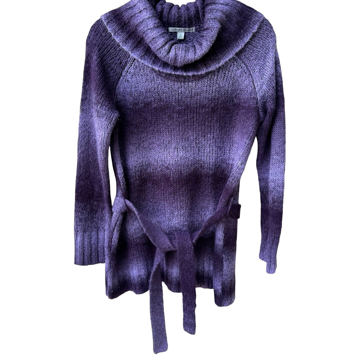 Carolyn Taylor Whimsygoth Fairycore Boho Ombre Belted Cowl Neck Sweater Purple M
