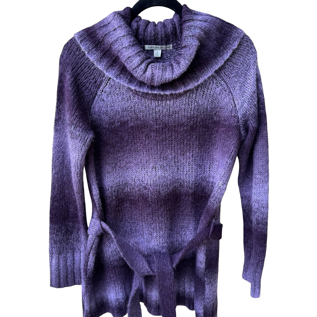 Carolyn Taylor Whimsygoth Fairycore Boho Ombre Belted Cowl Neck Sweater Purple M