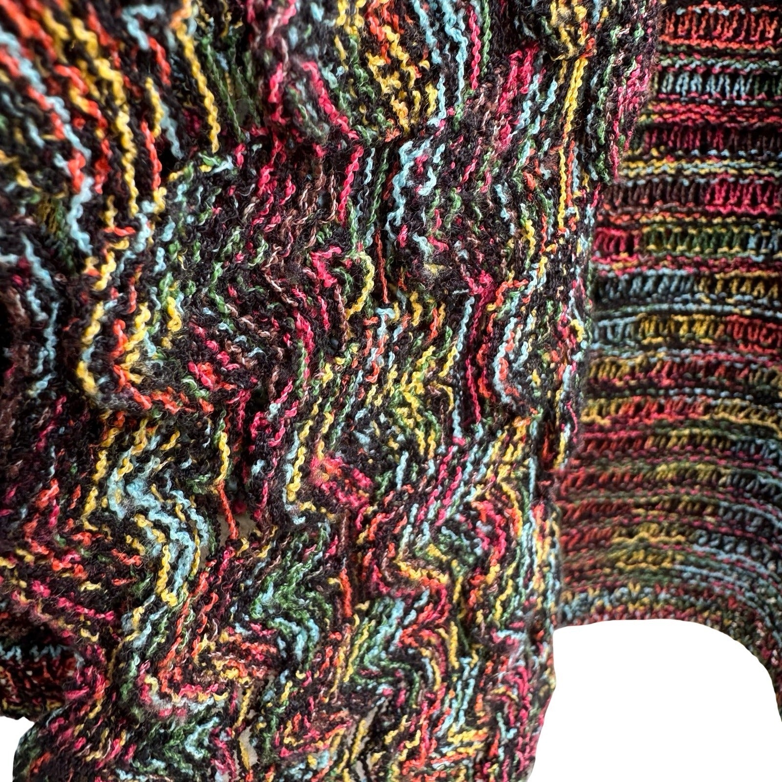 Eclectic Boho Space Dye Open Front Knit Cardigan Shawl Collar Chevron Artsy L