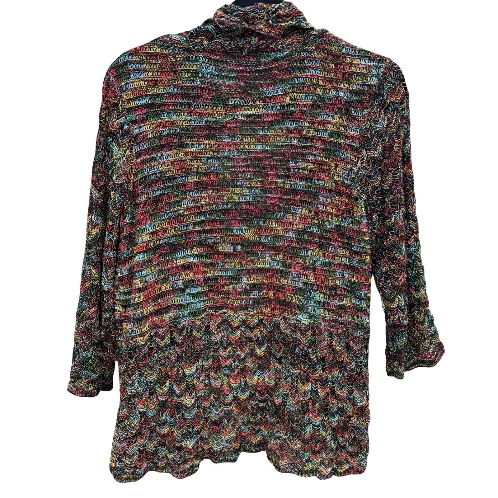 Eclectic Boho Space Dye Open Front Knit Cardigan Shawl Collar Chevron Artsy L