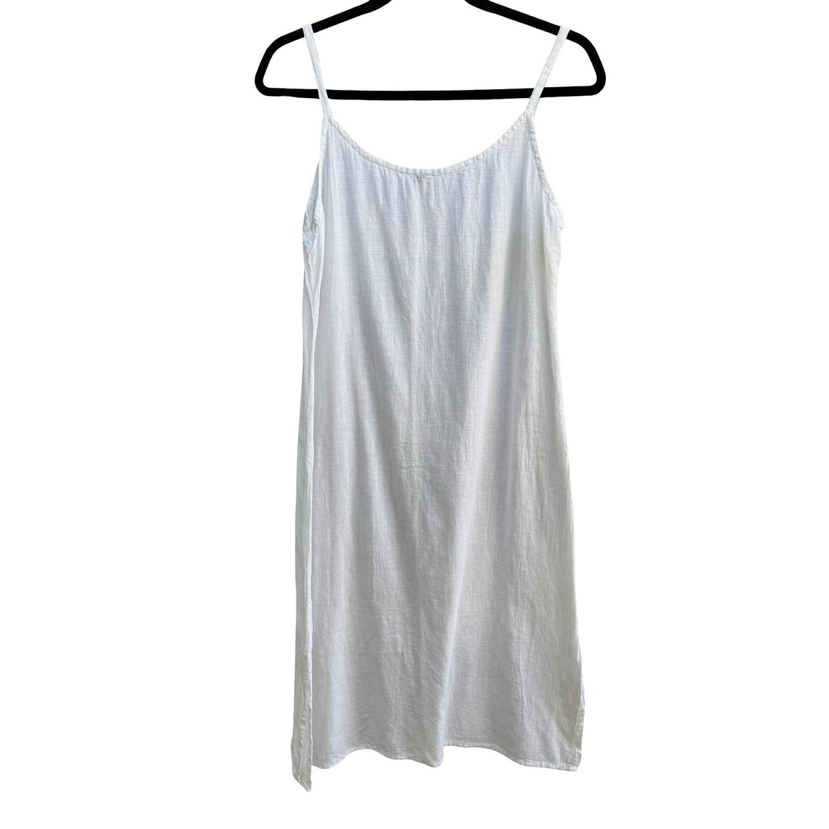 Minimalist Coastal Lagenlook Beachy Linen Spaghetti Strap Slip Dress White M