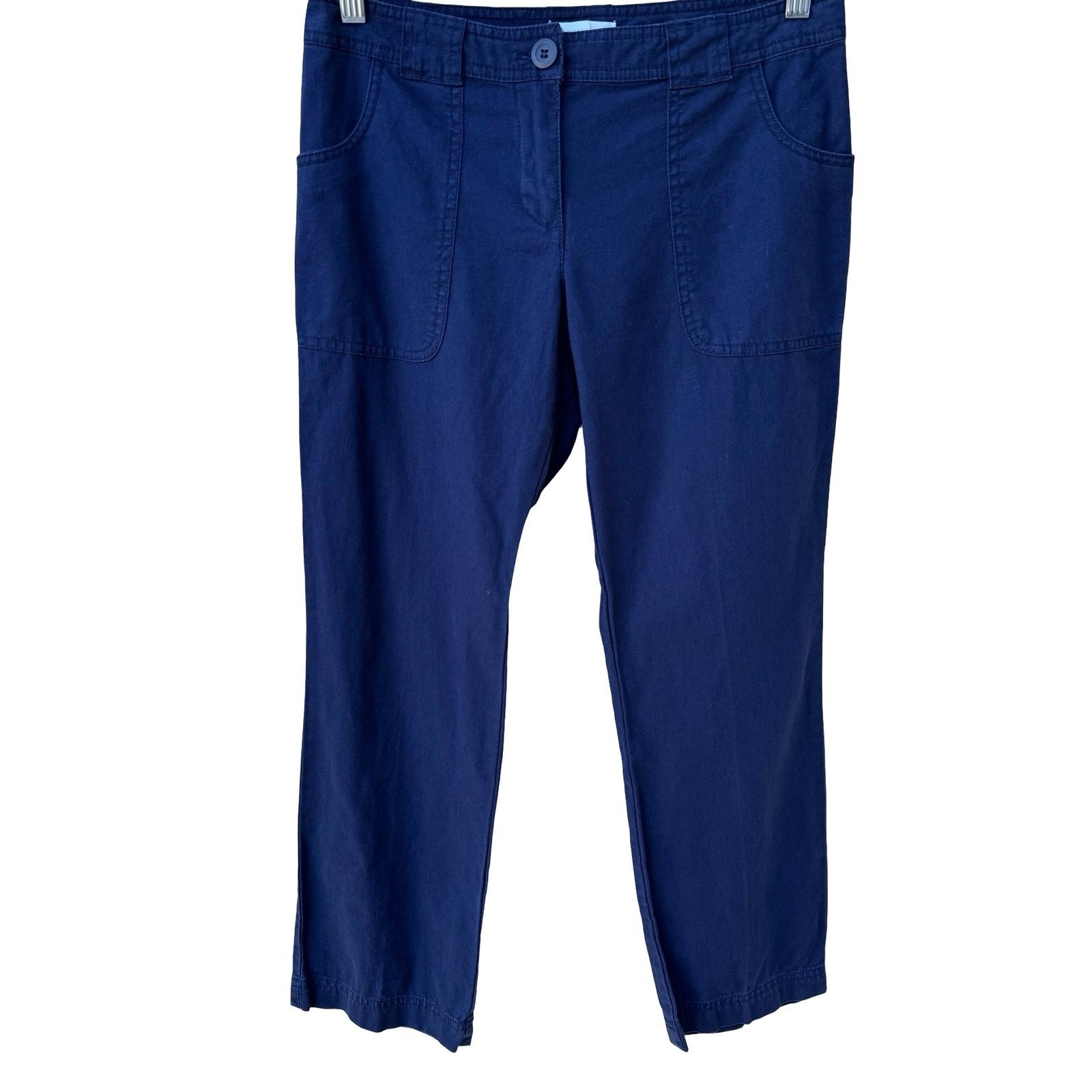 New York & Company Navy Blue Linen Cotton Utility Straight Leg Pants Womens 2