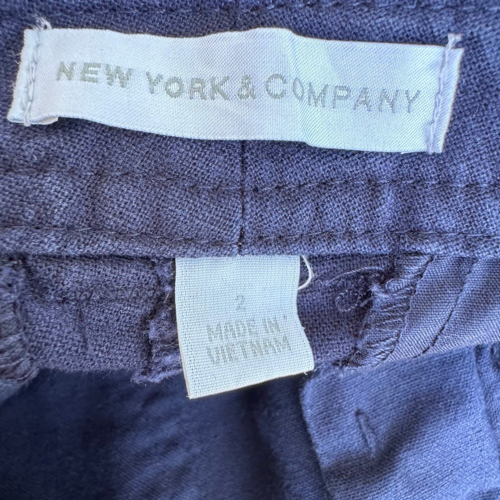 New York & Company Navy Blue Linen Cotton Utility Straight Leg Pants Womens 2
