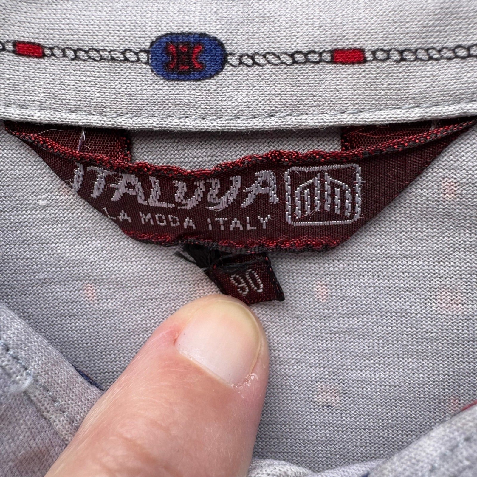 Italyva La Moda Italy Mens Grey Geometric Chain Print Button Up Shirt Size 90