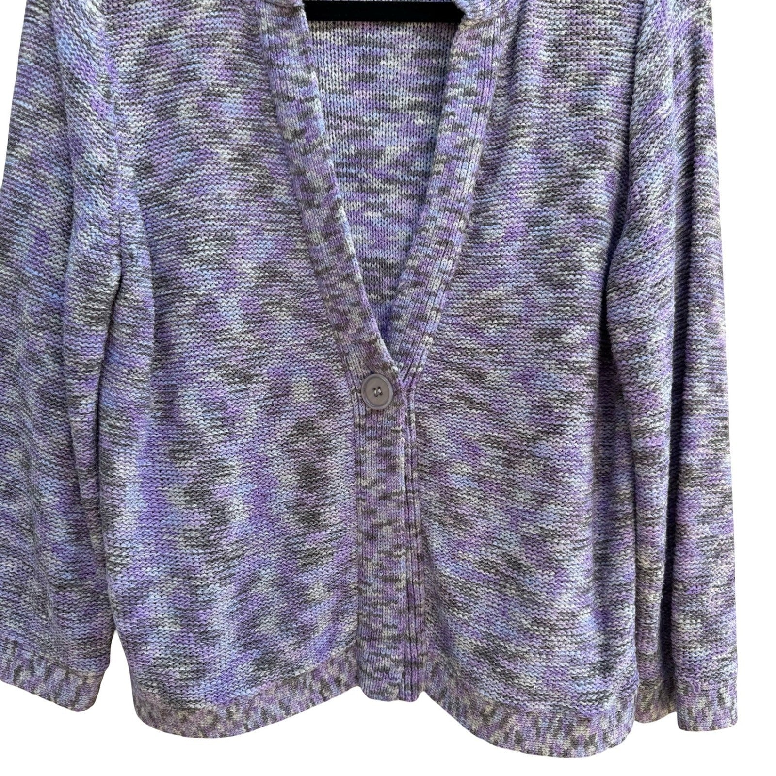 Evan-Picone Layering Hygge Grandmacore Purple Space Dye Knit Cardigan Sweater L