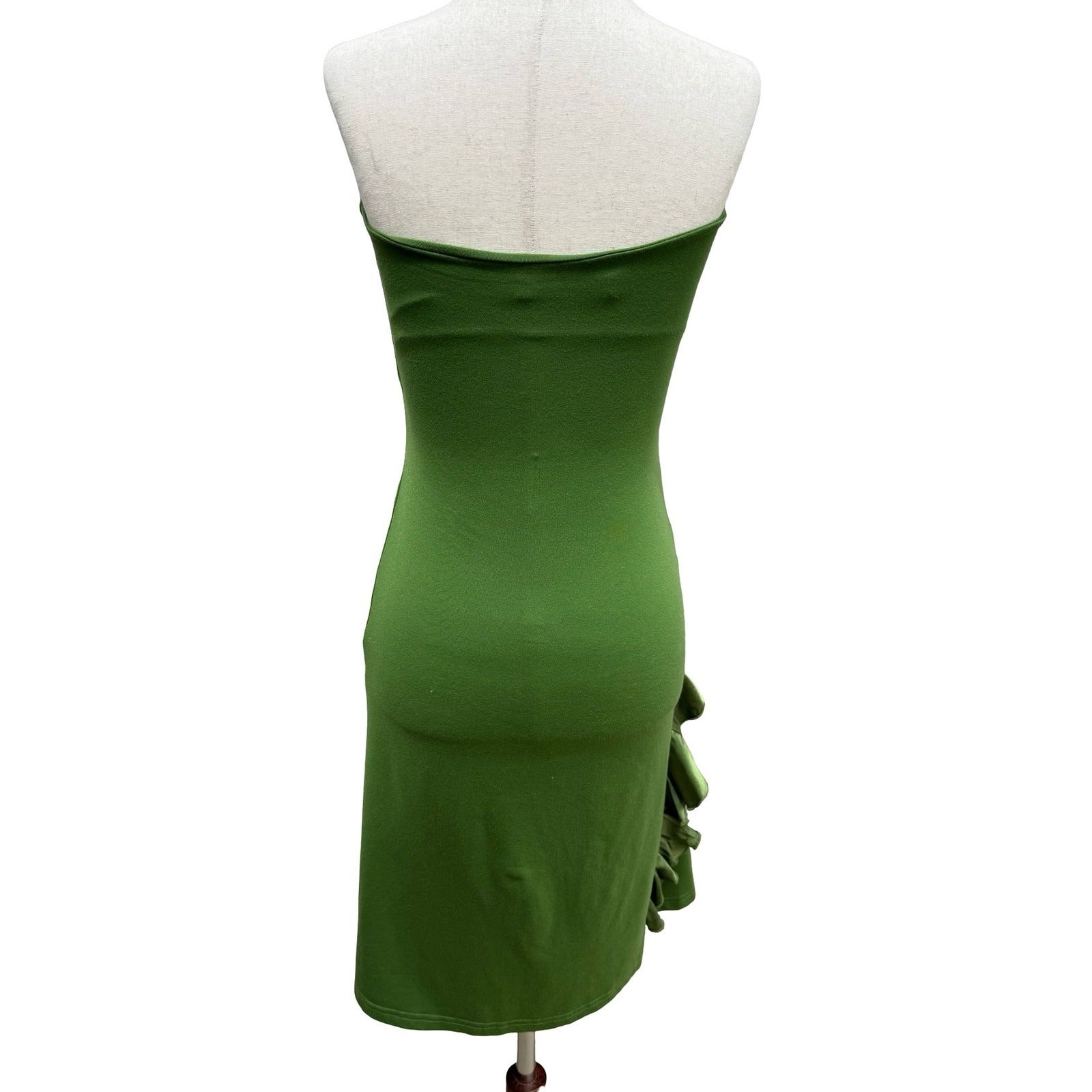 Susana Monaco Y2K Fairy Green Strapless Silk Ruffle Mini Dress Ruched Bodycon XS