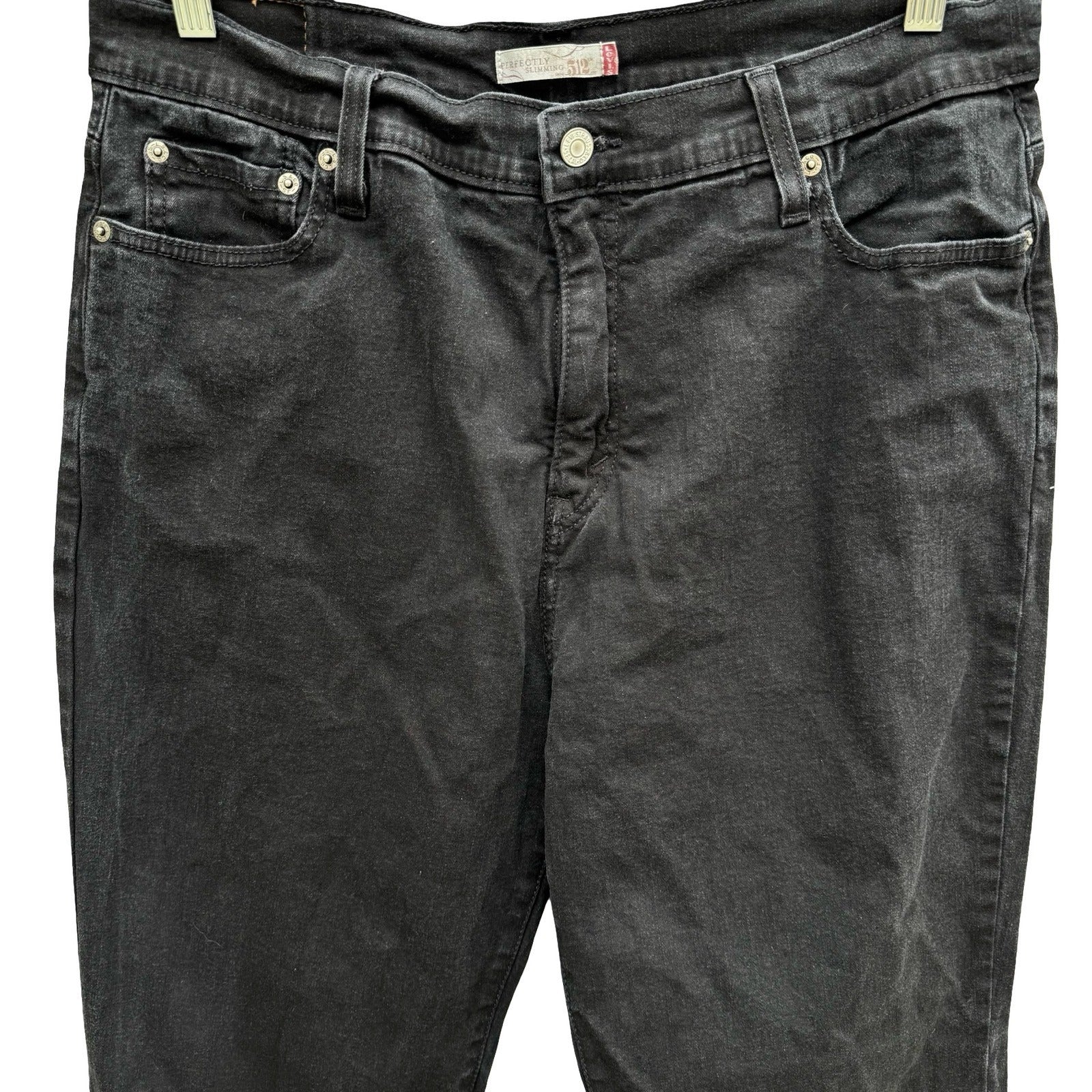 Levis 512 Perfectly Slimming Straight Leg Jeans Black Stretch Denim Size 18M