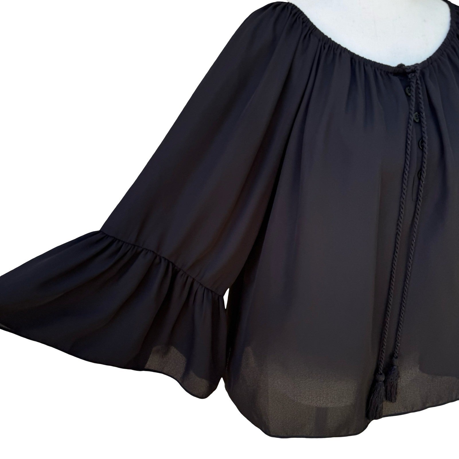 My Michelle Boho Romantic Chiffon Peasant Blouse Tassel Ruffle Sleeve Whimsigoth