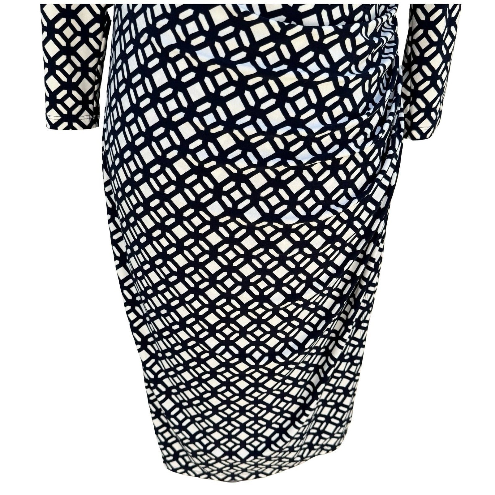 Lauren Ralph Lauren Navy Geometric Faux Wrap Sheath Dress 3/4 Sleeve 8 Mod Party