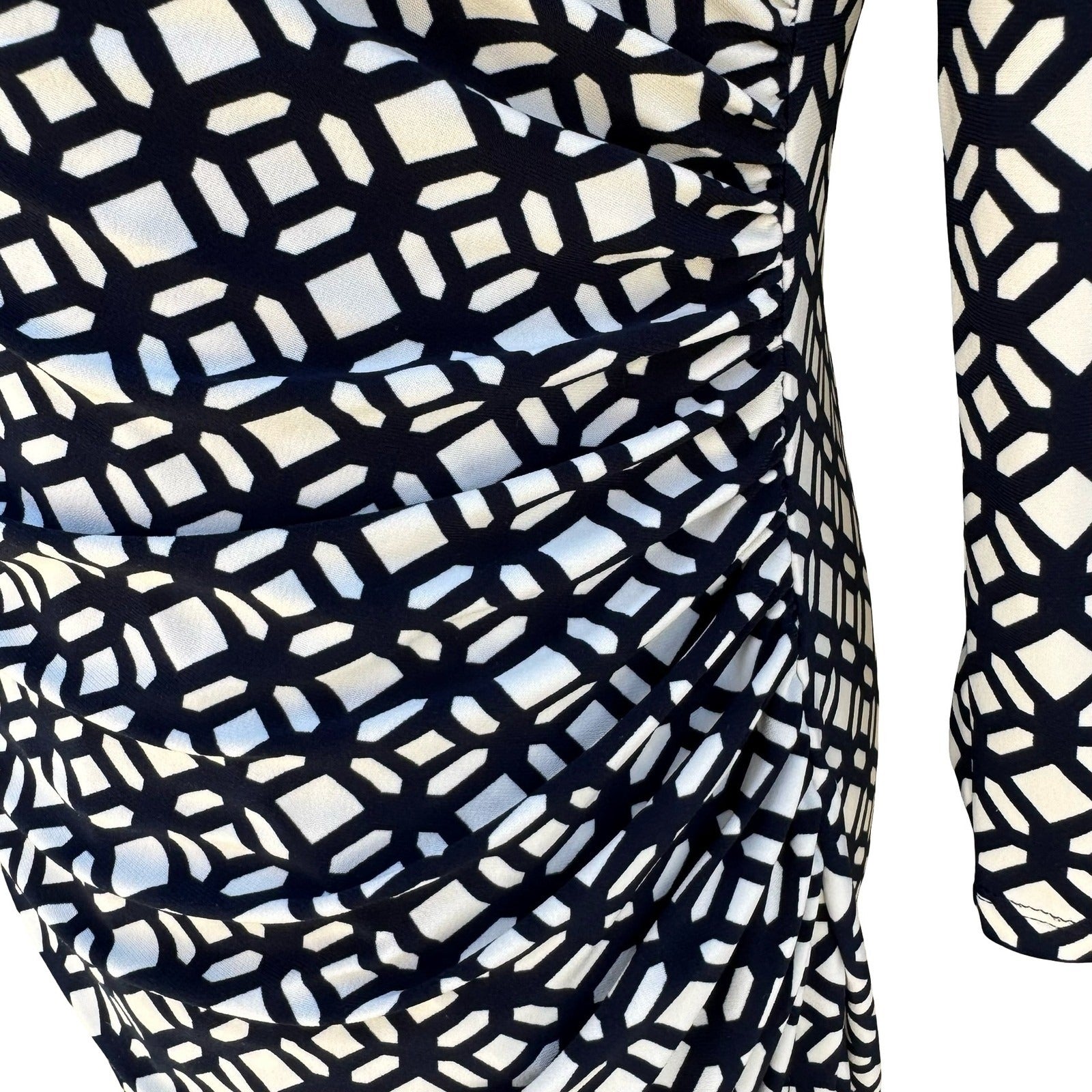 Lauren Ralph Lauren Navy Geometric Faux Wrap Sheath Dress 3/4 Sleeve 8 Mod Party