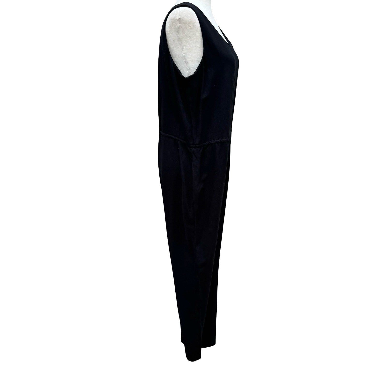 Virgo Vintage Black Sleeveless Jumpsuit Size 12P Elastic Waist Wide Leg Pockets