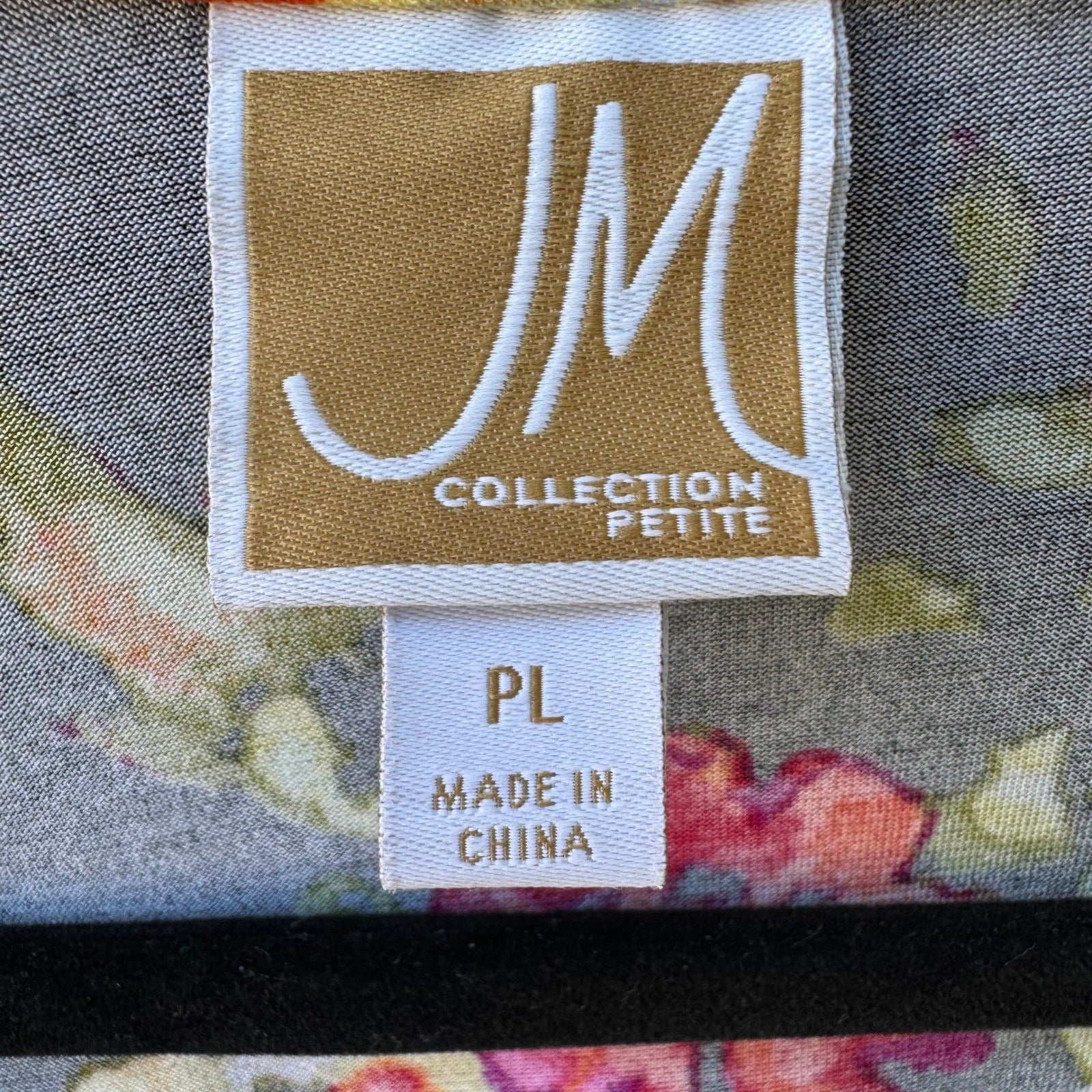JM Collection Careerwear Dark Floral Layered Buckle Front Stretch Blouse Black L
