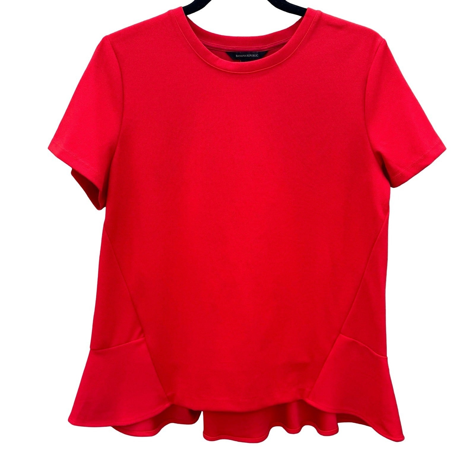 Banana Republic Red Peplum Short Sleeve Blouse Crew Neck Stretch Knit Top Small