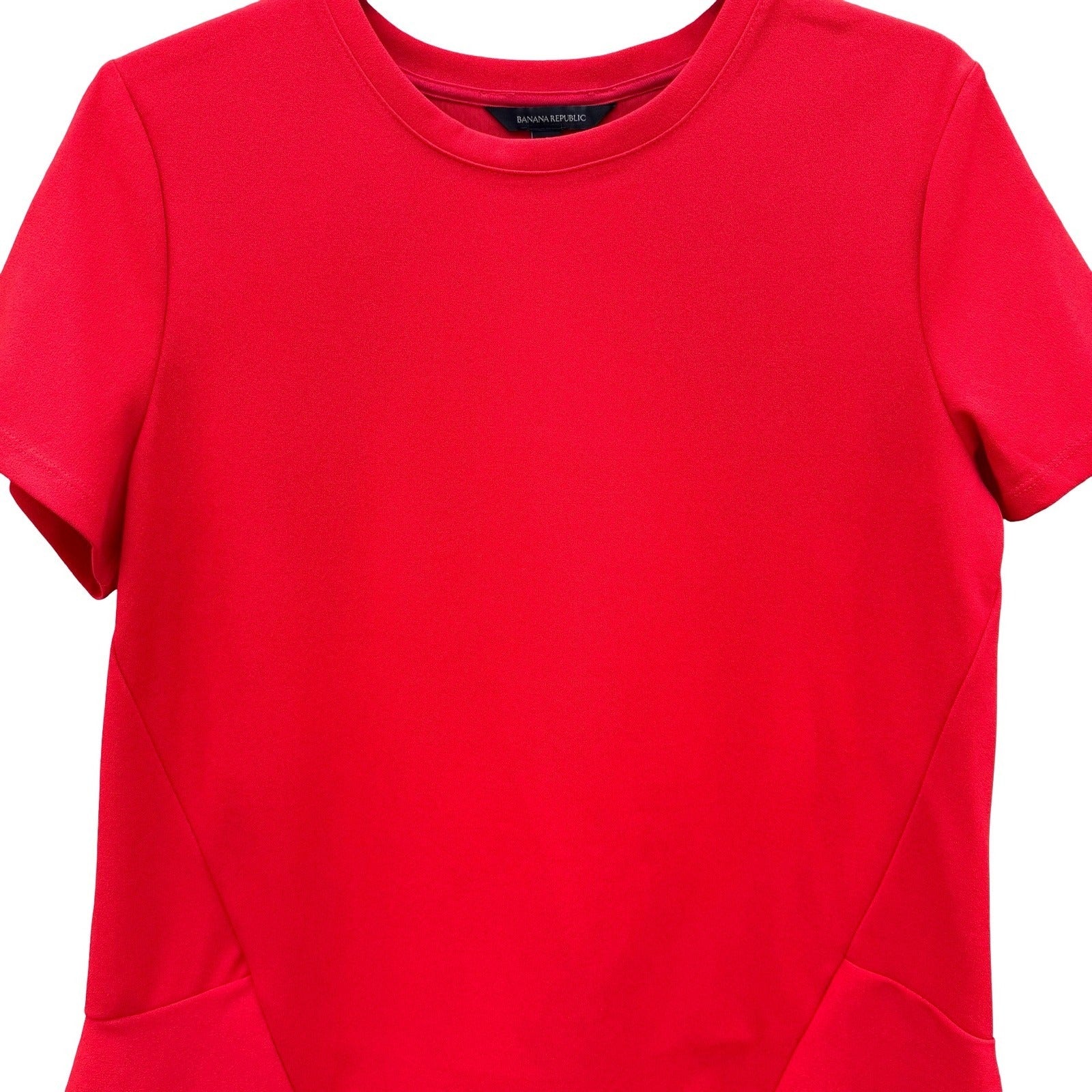 Banana Republic Red Peplum Short Sleeve Blouse Crew Neck Stretch Knit Top Small