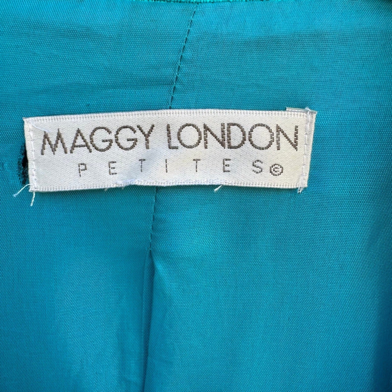 Maggy London Petites Vintage Teal Open Front Blazer Textured 3/4 Sleeve Jacket 8