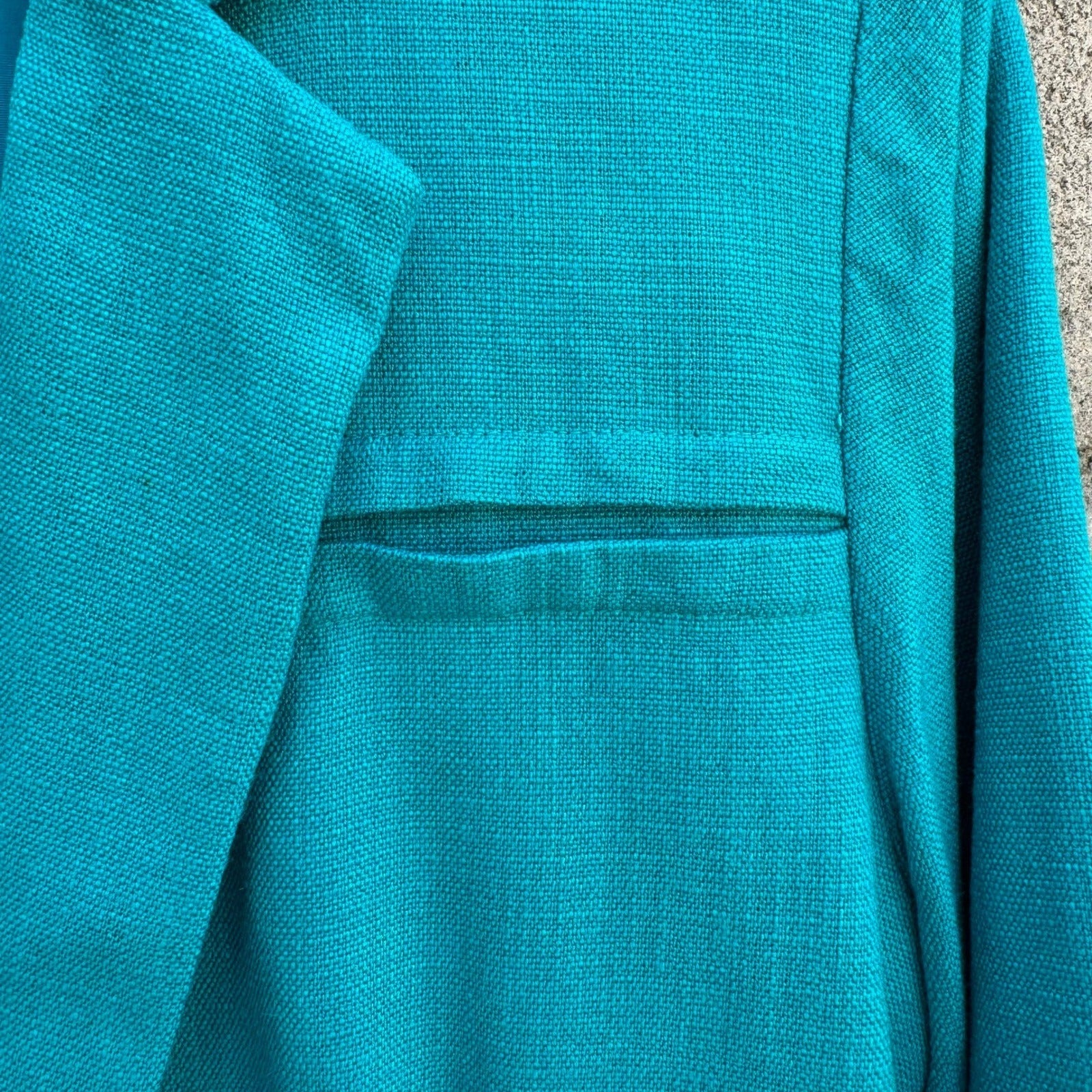 Maggy London Petites Vintage Teal Open Front Blazer Textured 3/4 Sleeve Jacket 8