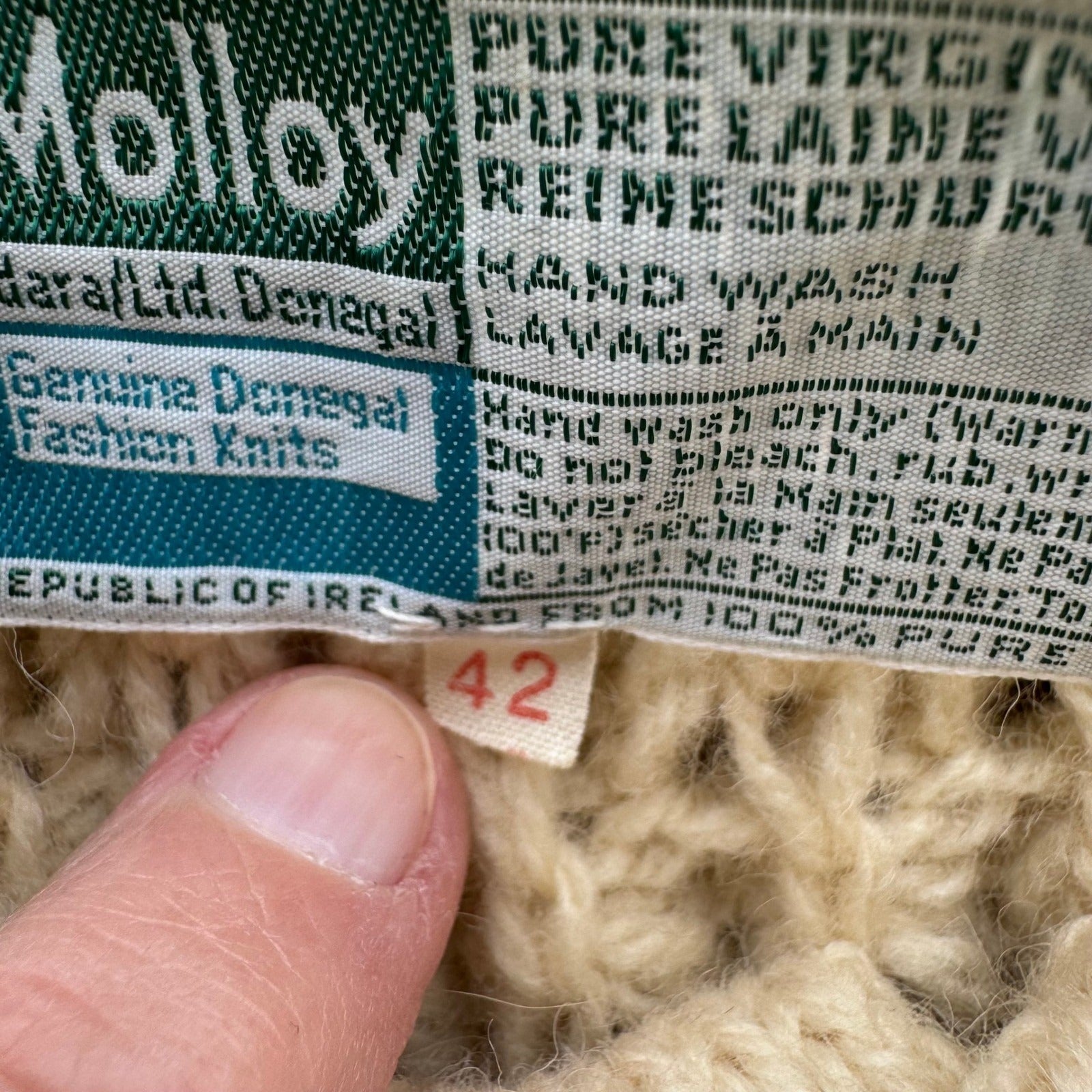 John Molloy Ireland Pure Virgin Wool Aran Cable Knit Cardigan Sweater Cream 42