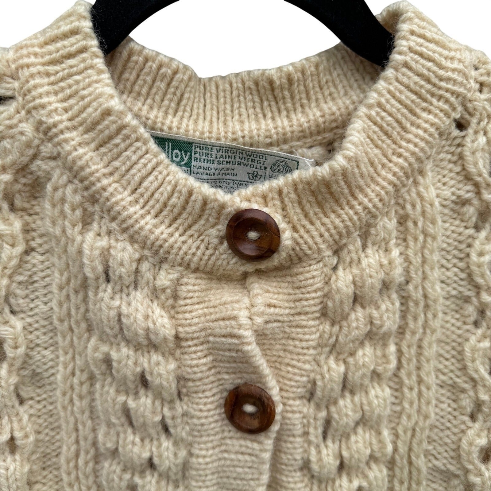 John Molloy Ireland Pure Virgin Wool Aran Cable Knit Cardigan Sweater Cream 42