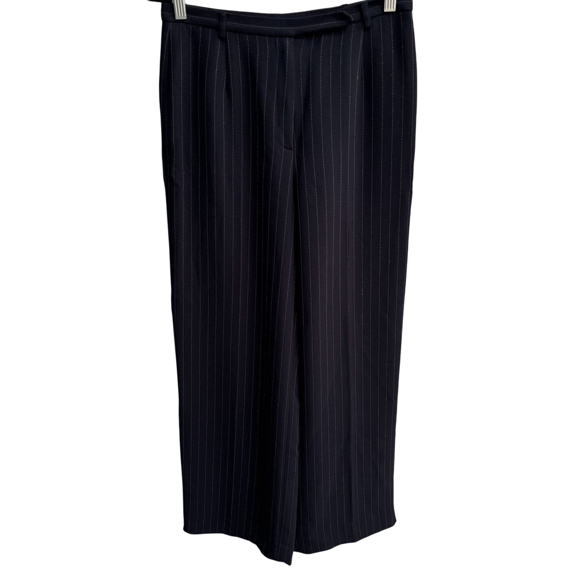 Ann Taylor Black Pinstripe Womens Business Casual Wide Leg Flat Front Dress Pant