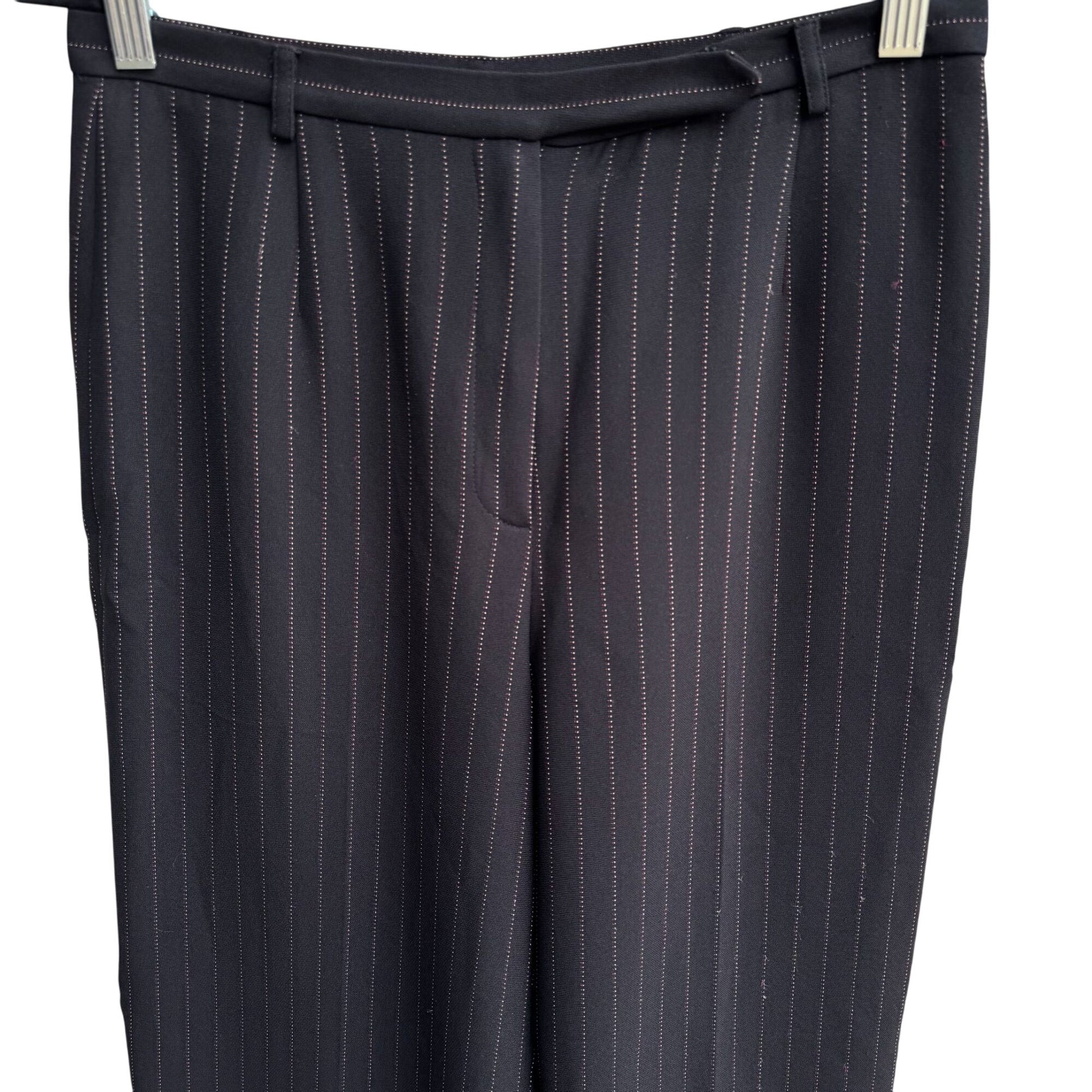 Ann Taylor Black Pinstripe Womens Business Casual Wide Leg Flat Front Dress Pant