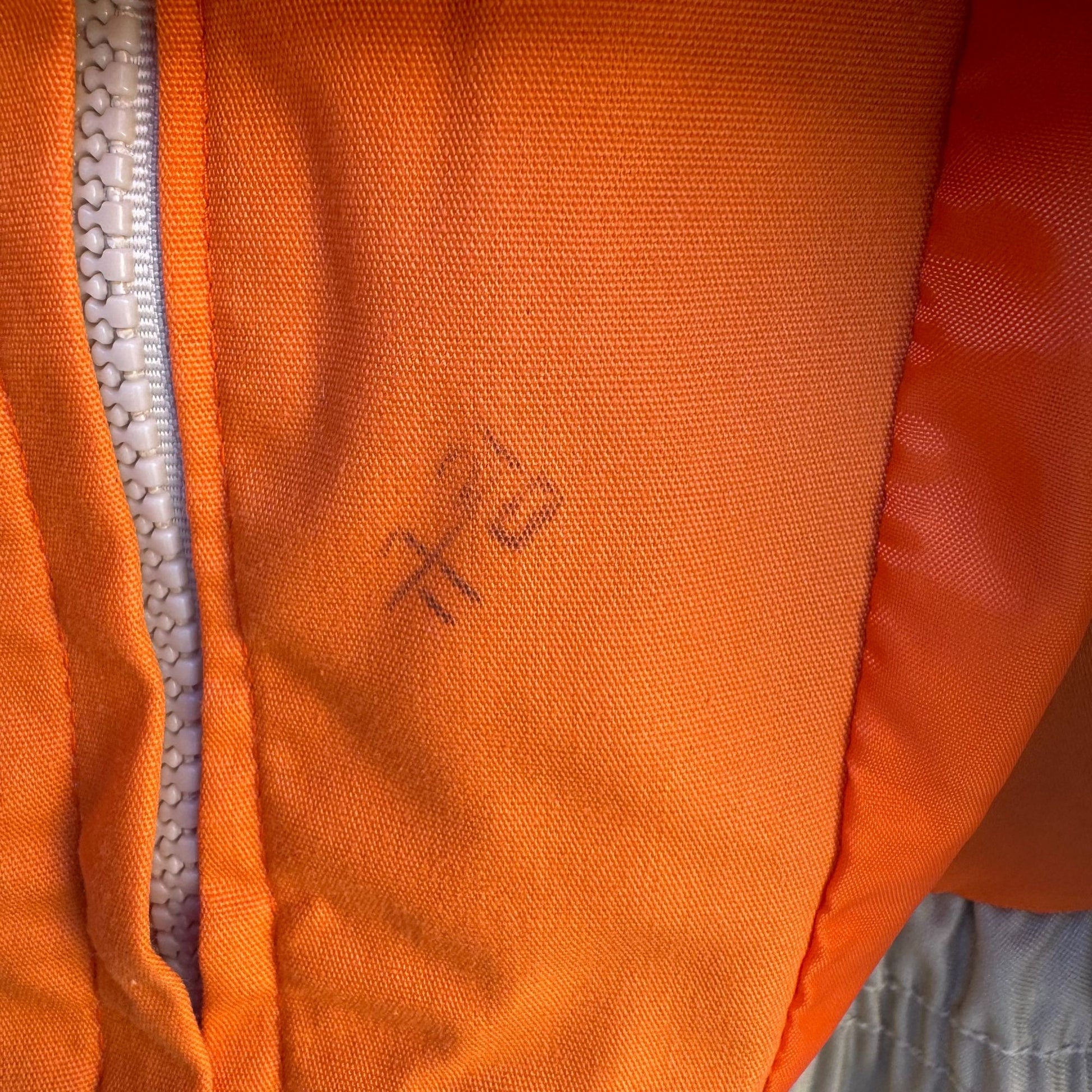 Vintage 70s Mens Beige Orange Flight Bomber Jacket Embroidered Zip Elastic Hem