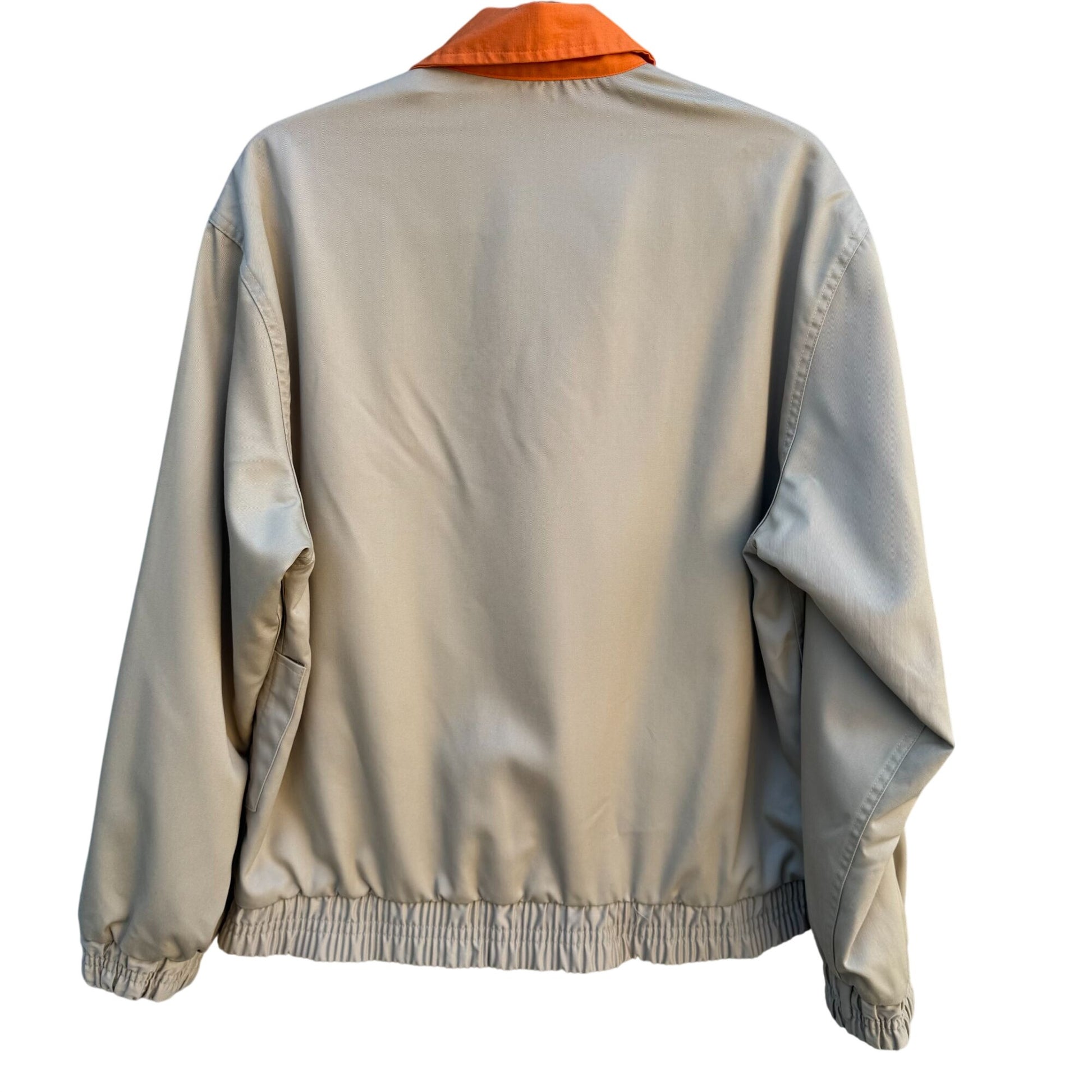 Vintage 70s Mens Beige Orange Flight Bomber Jacket Embroidered Zip Elastic Hem