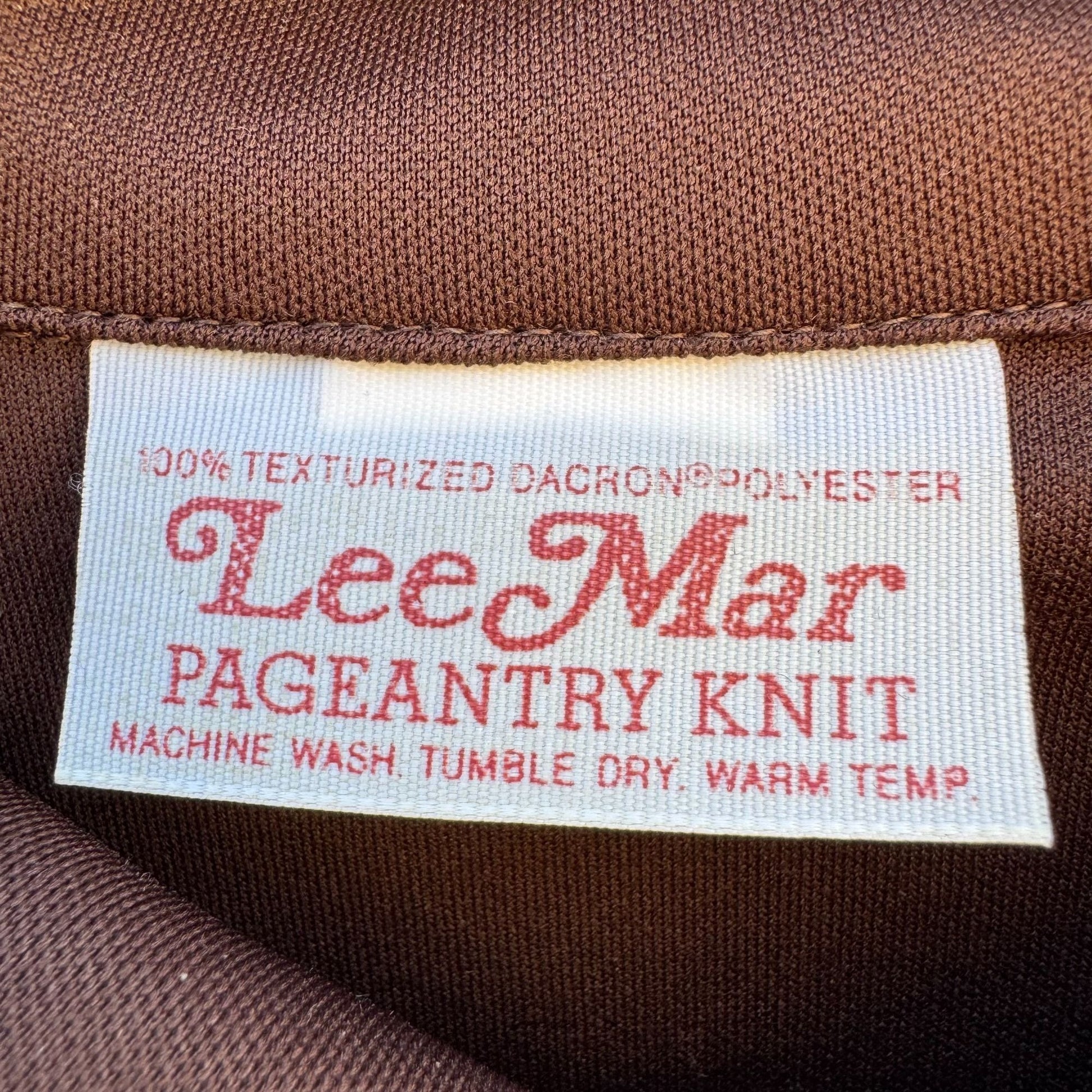 Lee Mar Pageantry Vintage 70s Womens Knit Brown Point Collar Button-Up Shirt