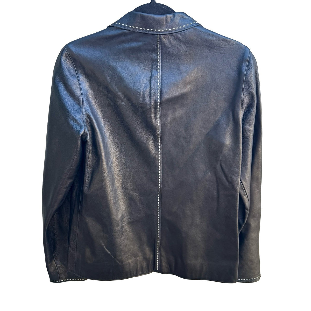 Poleci Y2K Minimalist Quiet Luxury Moto Edgy Contrast Stitch Leather Jacket M