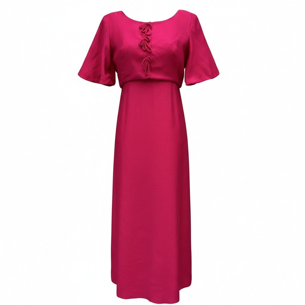 Emma Domb California Vintage 60s Fuchsia Pink Maxi Dress Bow Detail Mod Gown