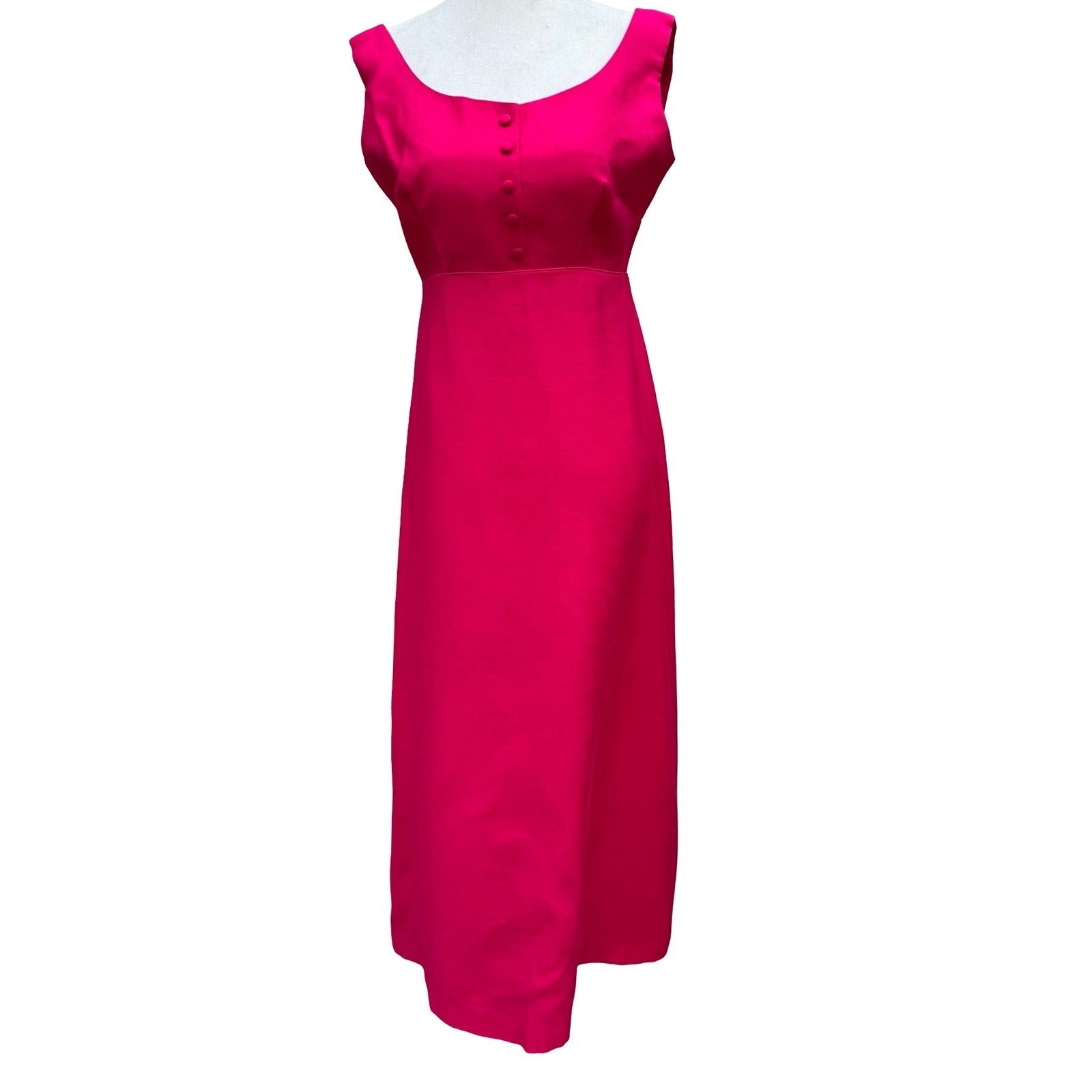 Emma Domb California Vintage 60s Fuchsia Pink Maxi Dress Bow Detail Mod Gown