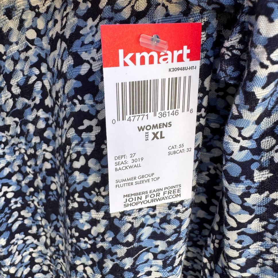 Route 66 Kmart Vintage Womens Blue Floral Flutter Sleeve Boho Flowy Top New XL