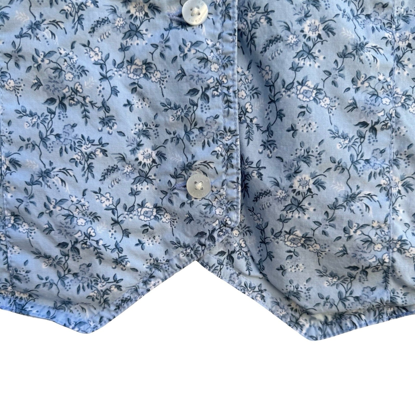Liz Claiborne Vintage 90s Blue Floral Calico Button Up Cropped Shirt PM Cottage