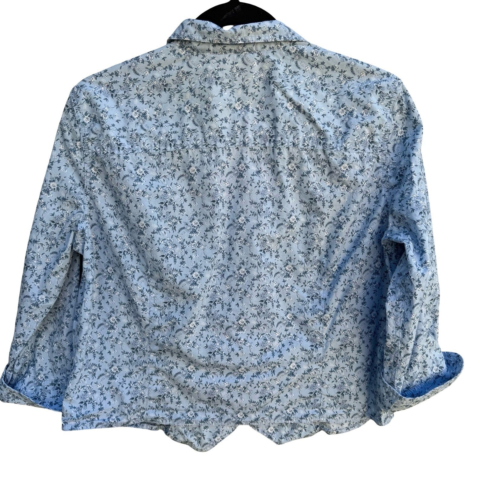 Liz Claiborne Vintage 90s Blue Floral Calico Button Up Cropped Shirt PM Cottage