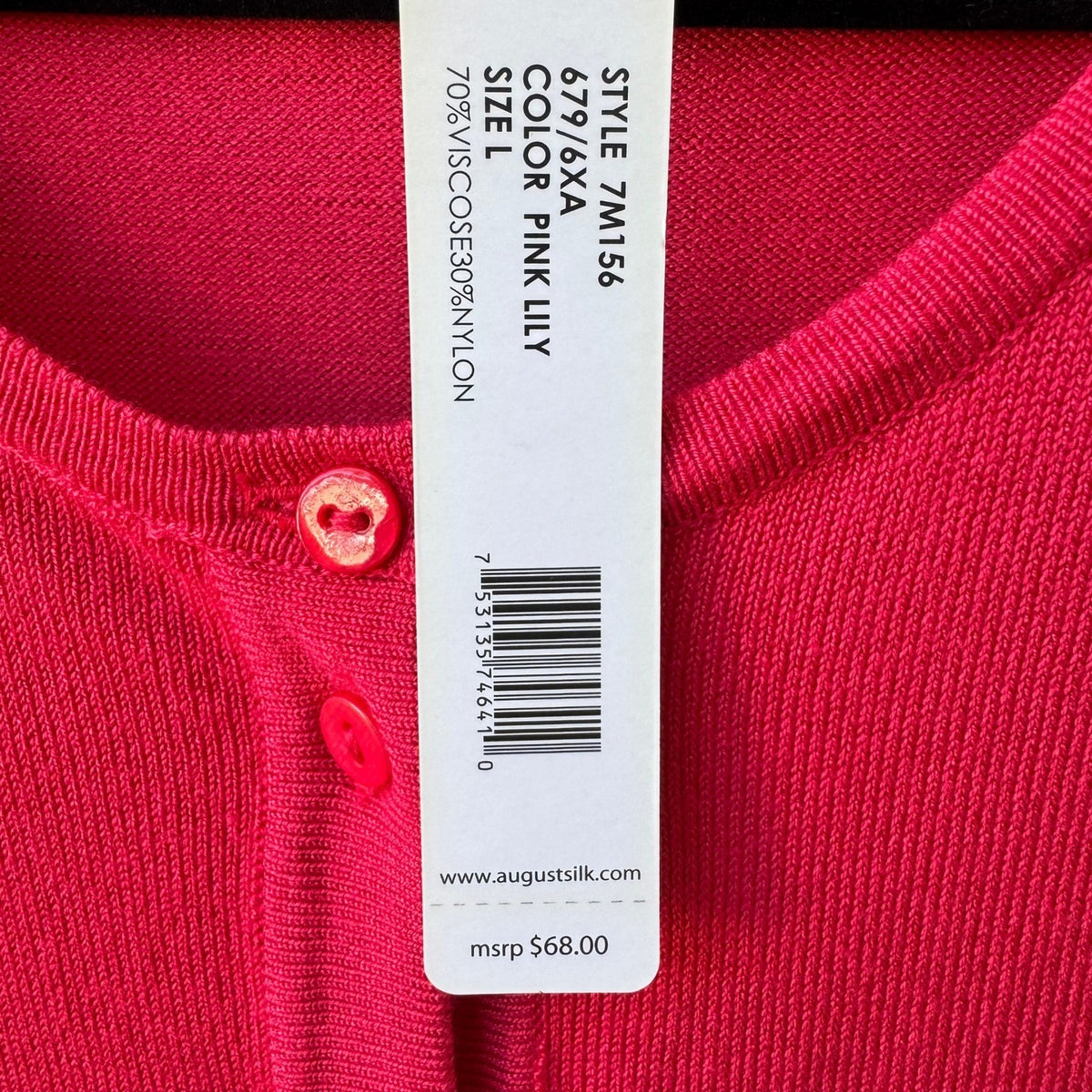 August Silk Preppy Minimalist Barbiecore Layering Knitwear Cardigan Pink L NEW
