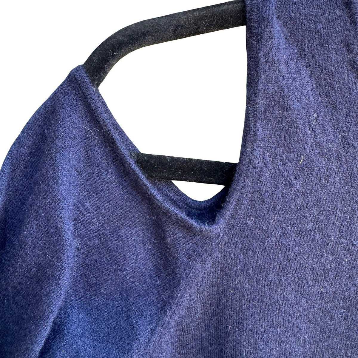 The Cashmere Project Quiet Luxury Minimalist Preppy Cold Shoulder Sweater Navy M