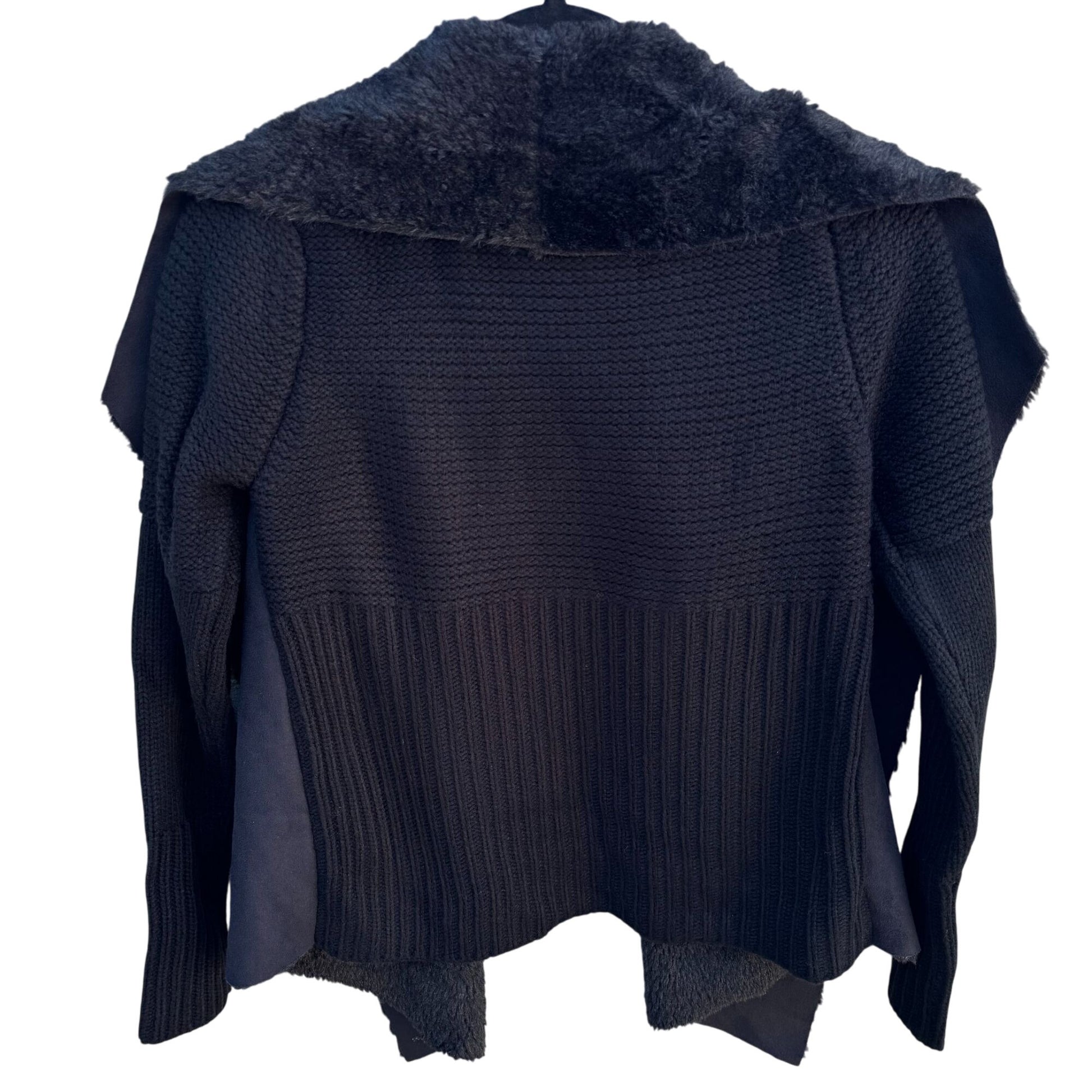 Faith & Zoe Glam Regency Party Black Faux Shearling Open Front Cardigan Jacket XS