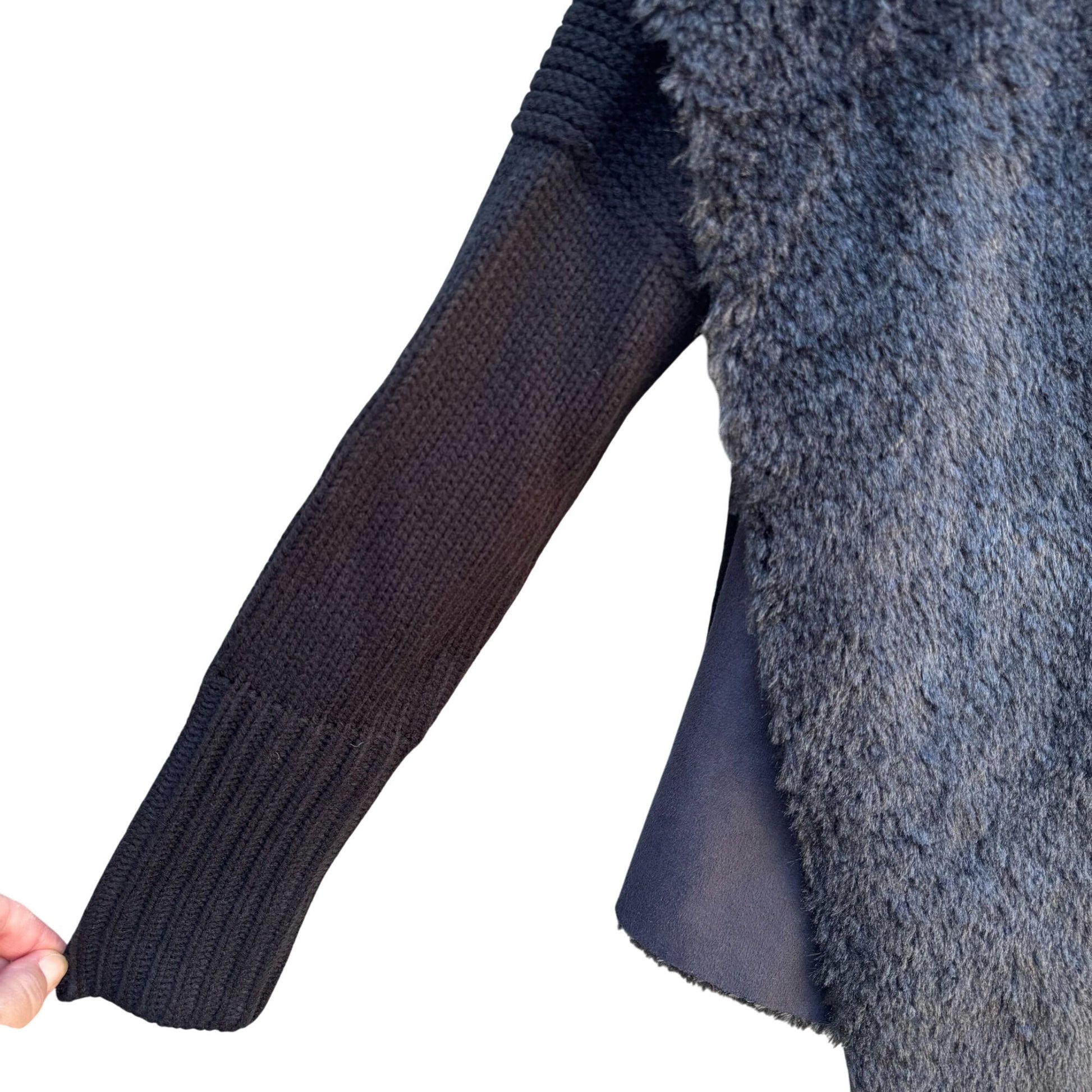 Faith & Zoe Glam Regency Party Black Faux Shearling Open Front Cardigan Jacket XS