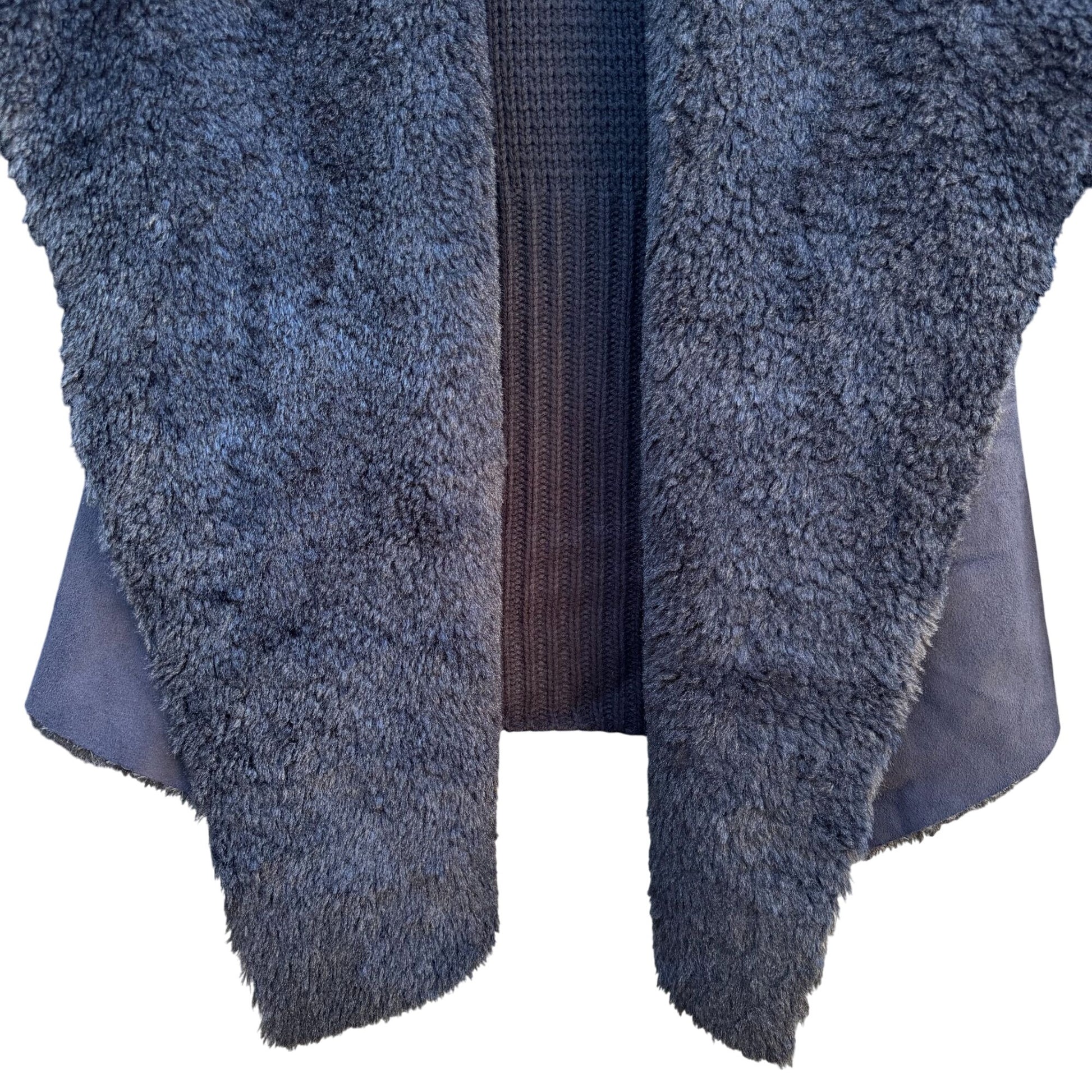 Faith & Zoe Glam Regency Party Black Faux Shearling Open Front Cardigan Jacket XS