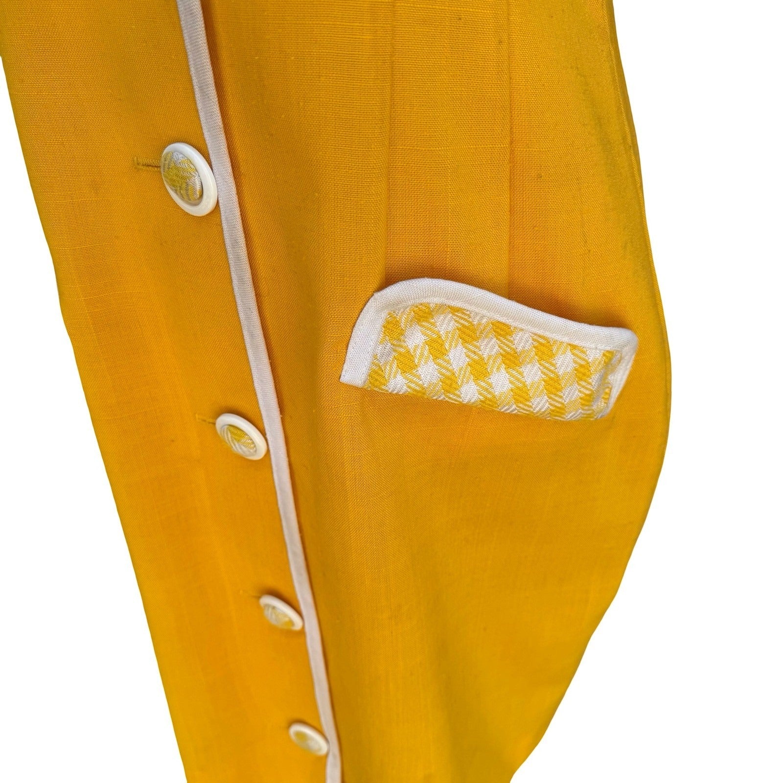Leslie Fay Vintage 80s Retro Yellow Gingham Trim Button Front Shift Dress Size 8