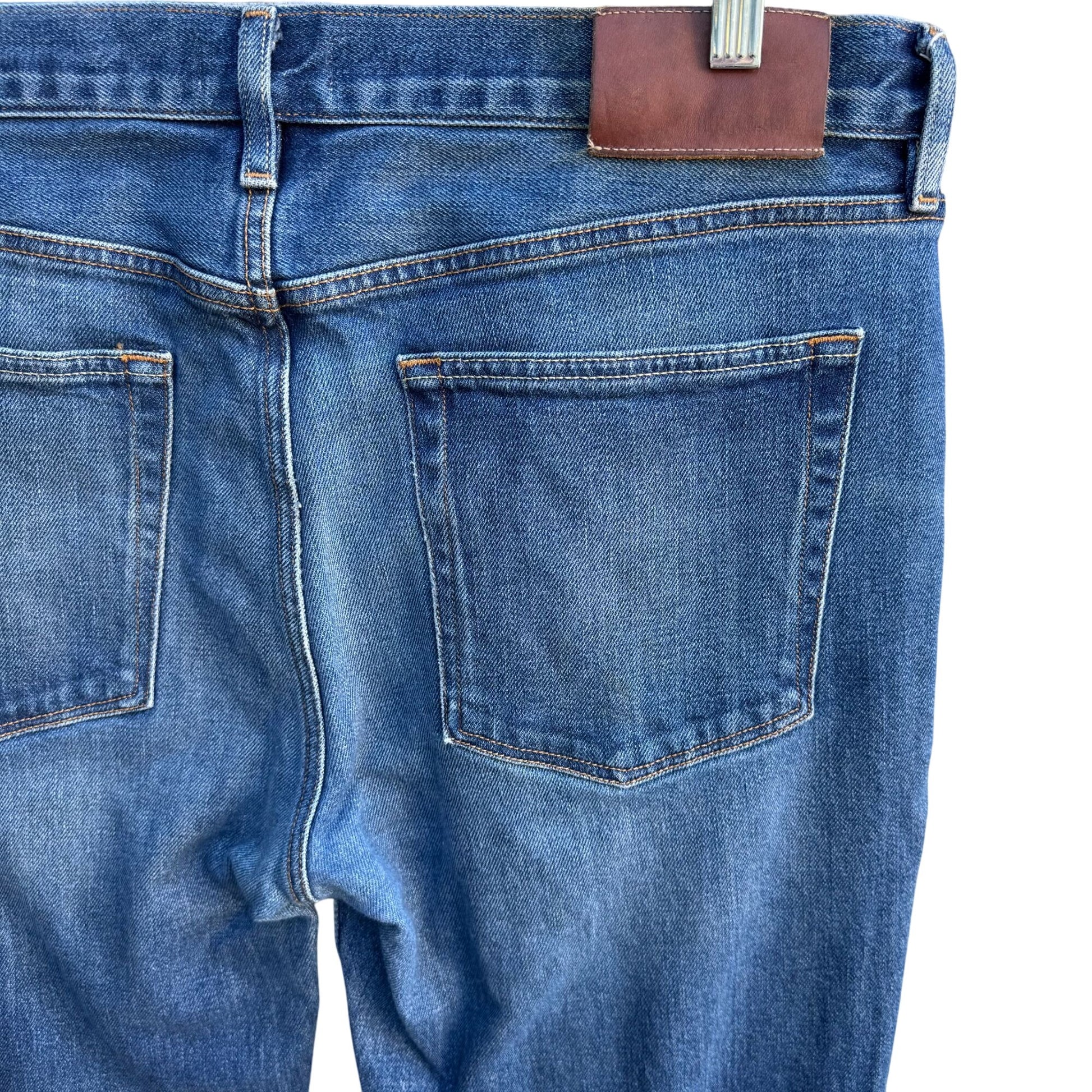 Buck Mason Standard Fit Blue Jeans 36 Made In USA Tapered Denim 12 Month Wash 36