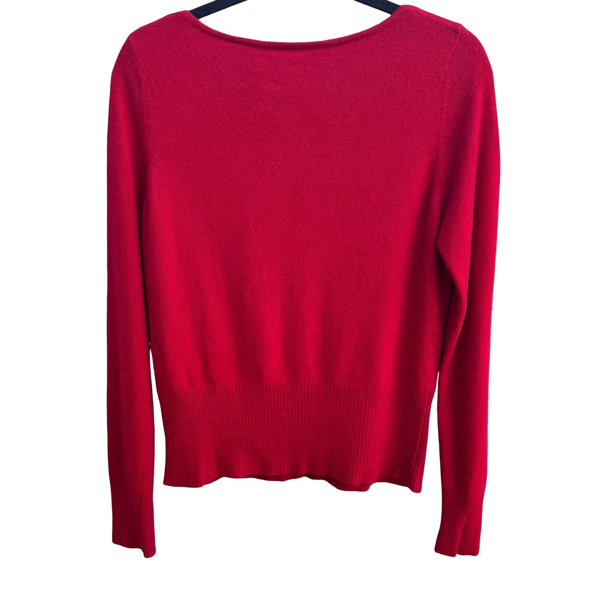 Cashmere Quiet Luxury Minimalist Boat Neck Ribbed Sweater Tomato Red Womens L