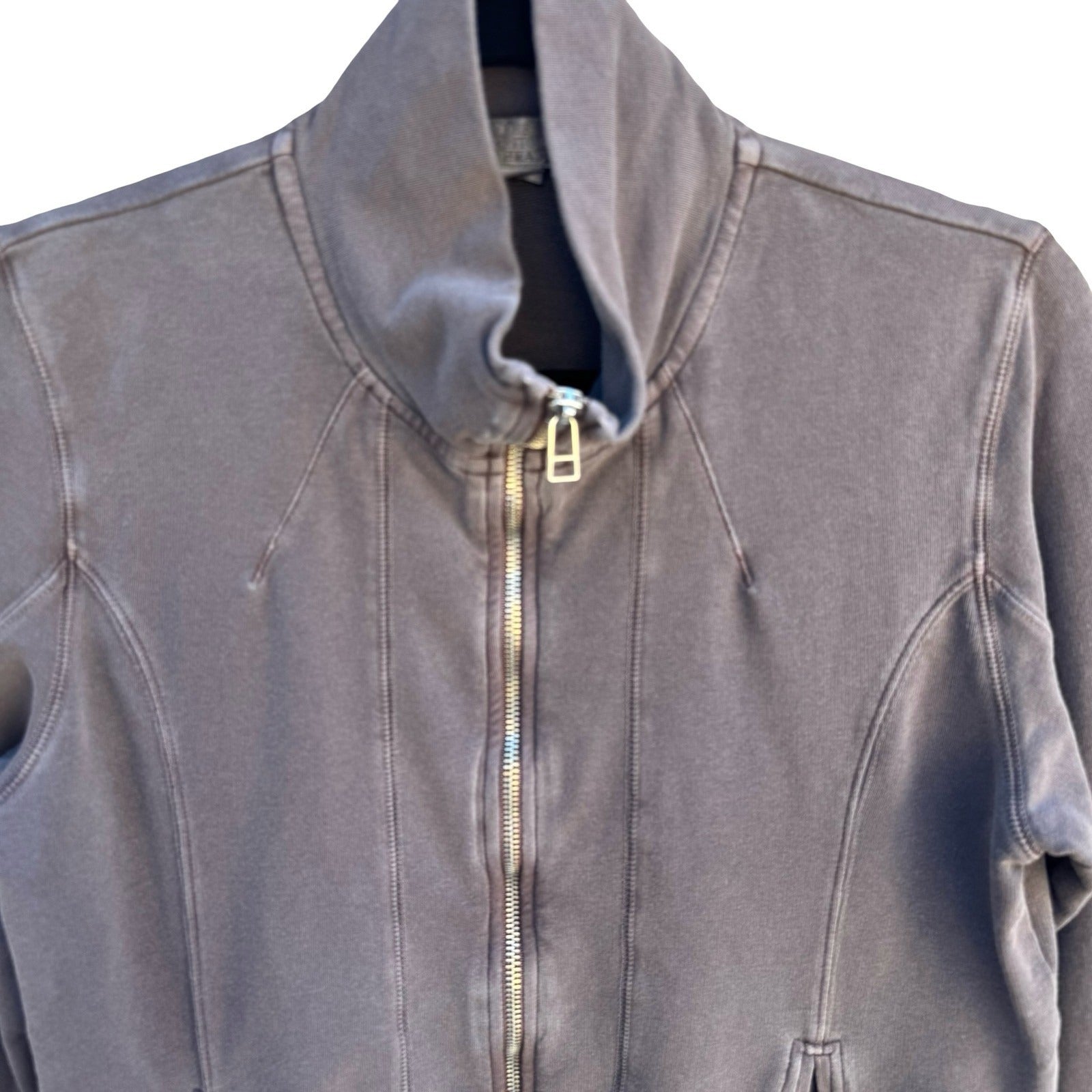 The Territory Ahead Womens Full Zip Funnel Neck Cotton Sweatshirt Jacket Taupe M
