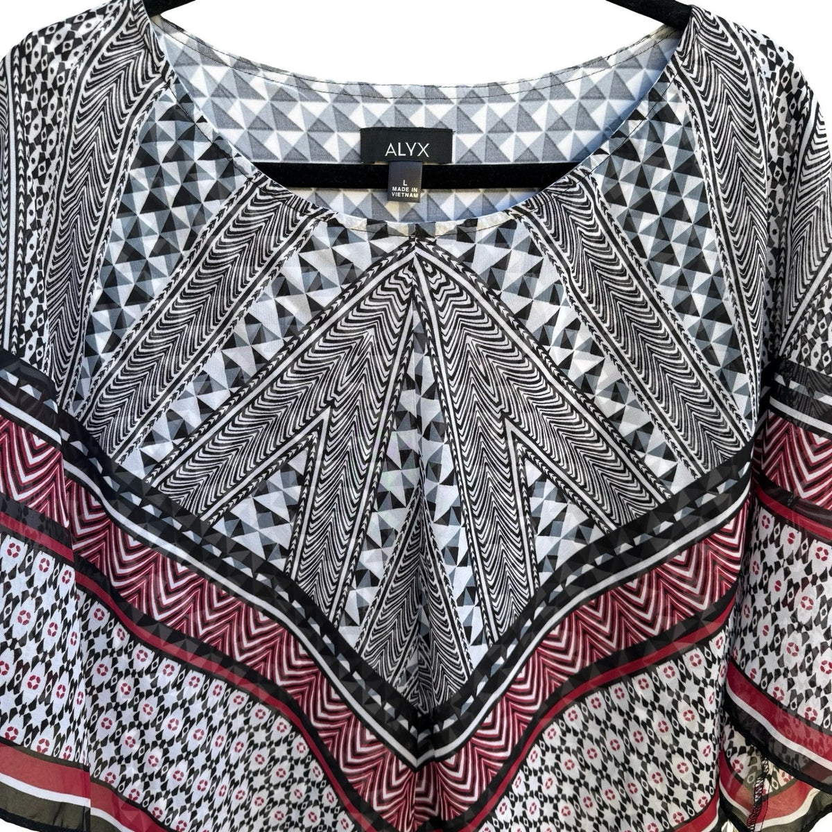 ALYX Boho Flowy Mod Geometric Poncho Chiffon Overlay Layered Tunic Blouse L
