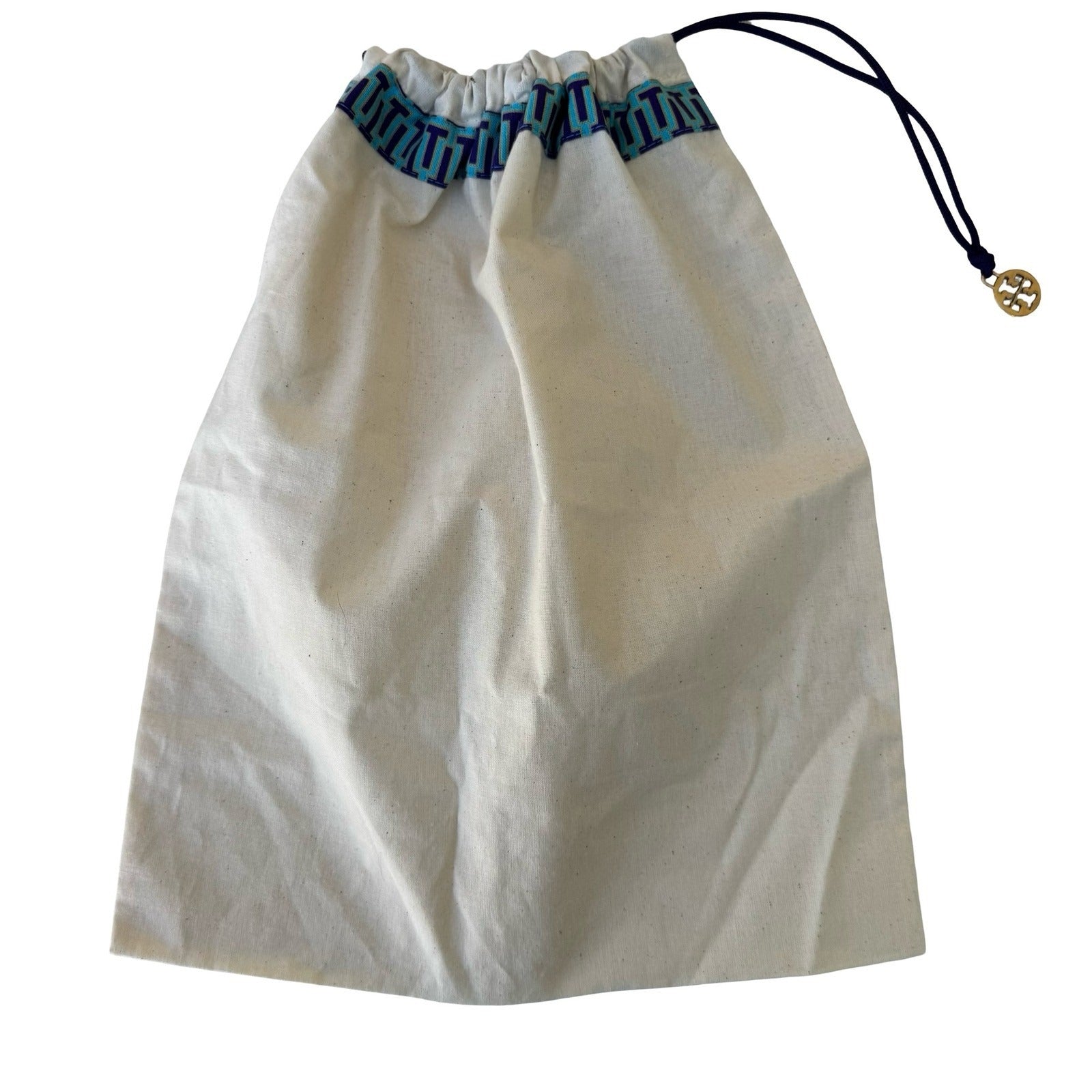 Tory Burch Cream Cotton Shoe Dust Travel Bag Drawstring Logo Trim Gold Charm OS
