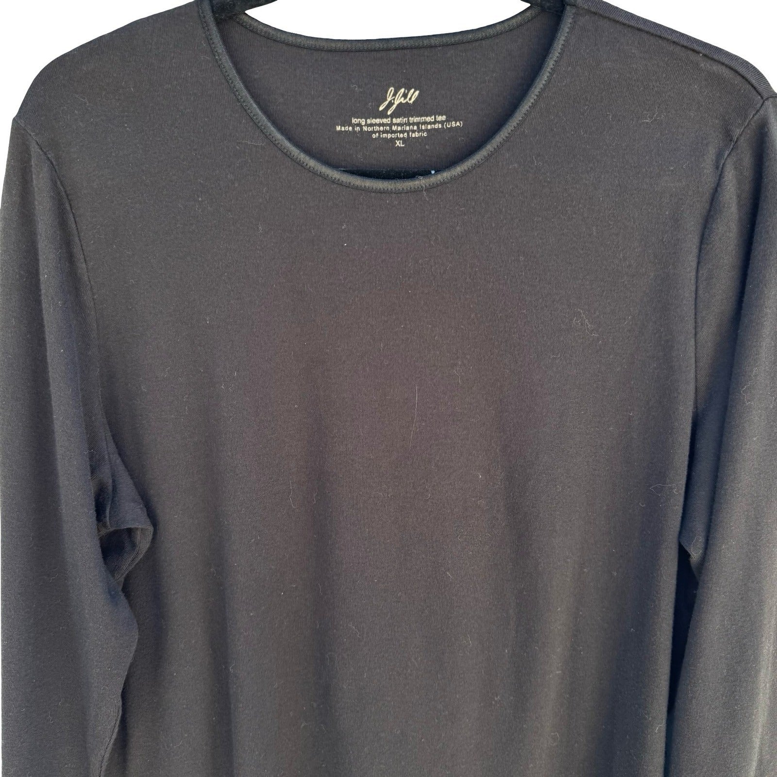 J Jill Black Satin Trimmed Tee Natural Cotton Layering Top XL Minimalist Capsule
