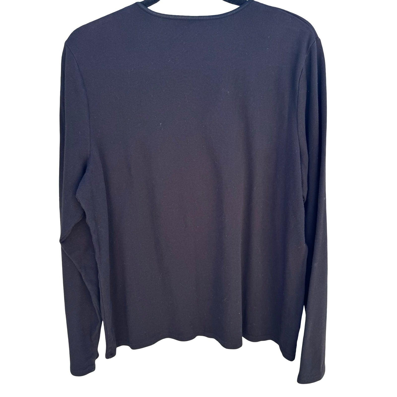 J Jill Black Satin Trimmed Tee Natural Cotton Layering Top XL Minimalist Capsule