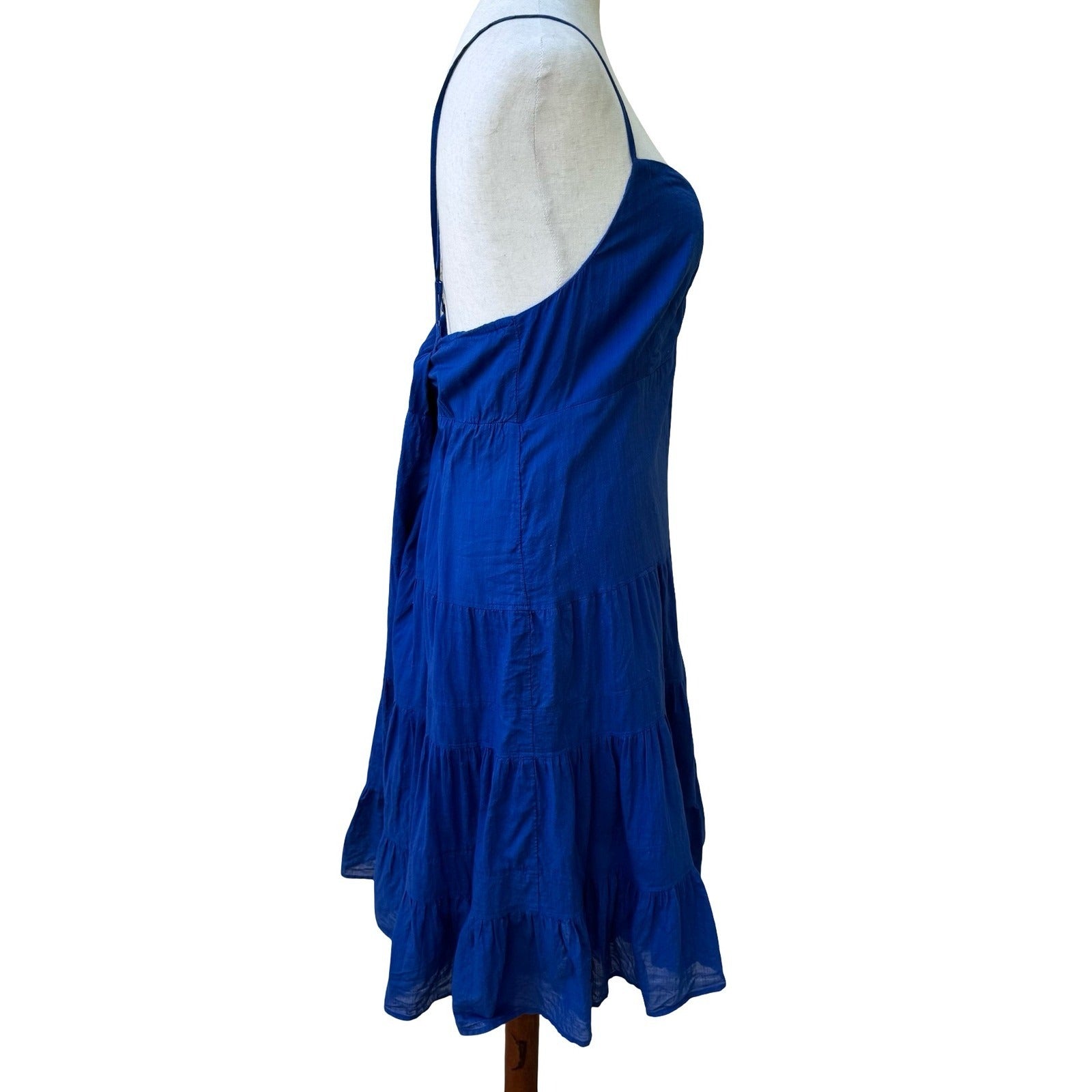 Gap Coastal Summer Boho Beachy Cotton Tiered Midi Sundress Ruched Bust Blue L